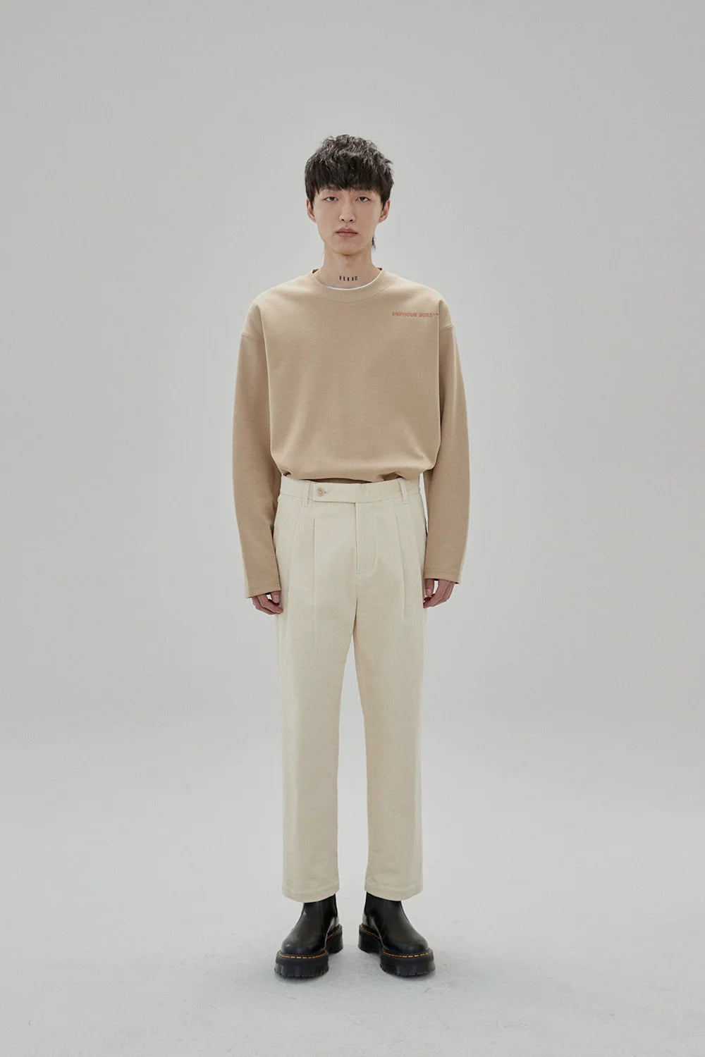 Wide Waist Tab Double-Pleated Relaxed Cropped Pants - Goatlv
