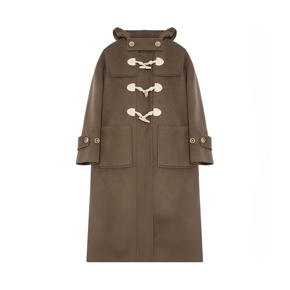 Winter Thicken College Style Hooded Mid-Length Melton Wool Coat - Goatlv