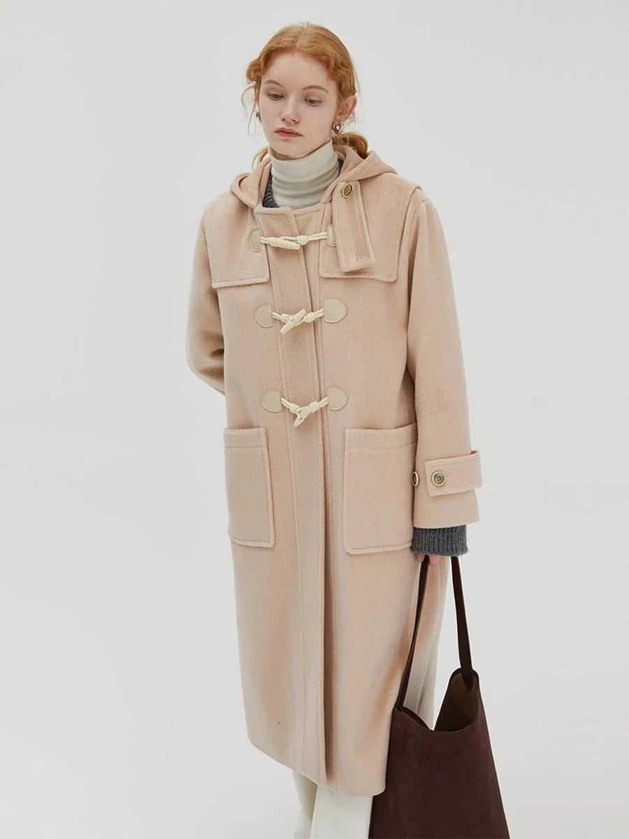 Winter Thicken College Style Hooded Mid-Length Melton Wool Coat - Goatlv