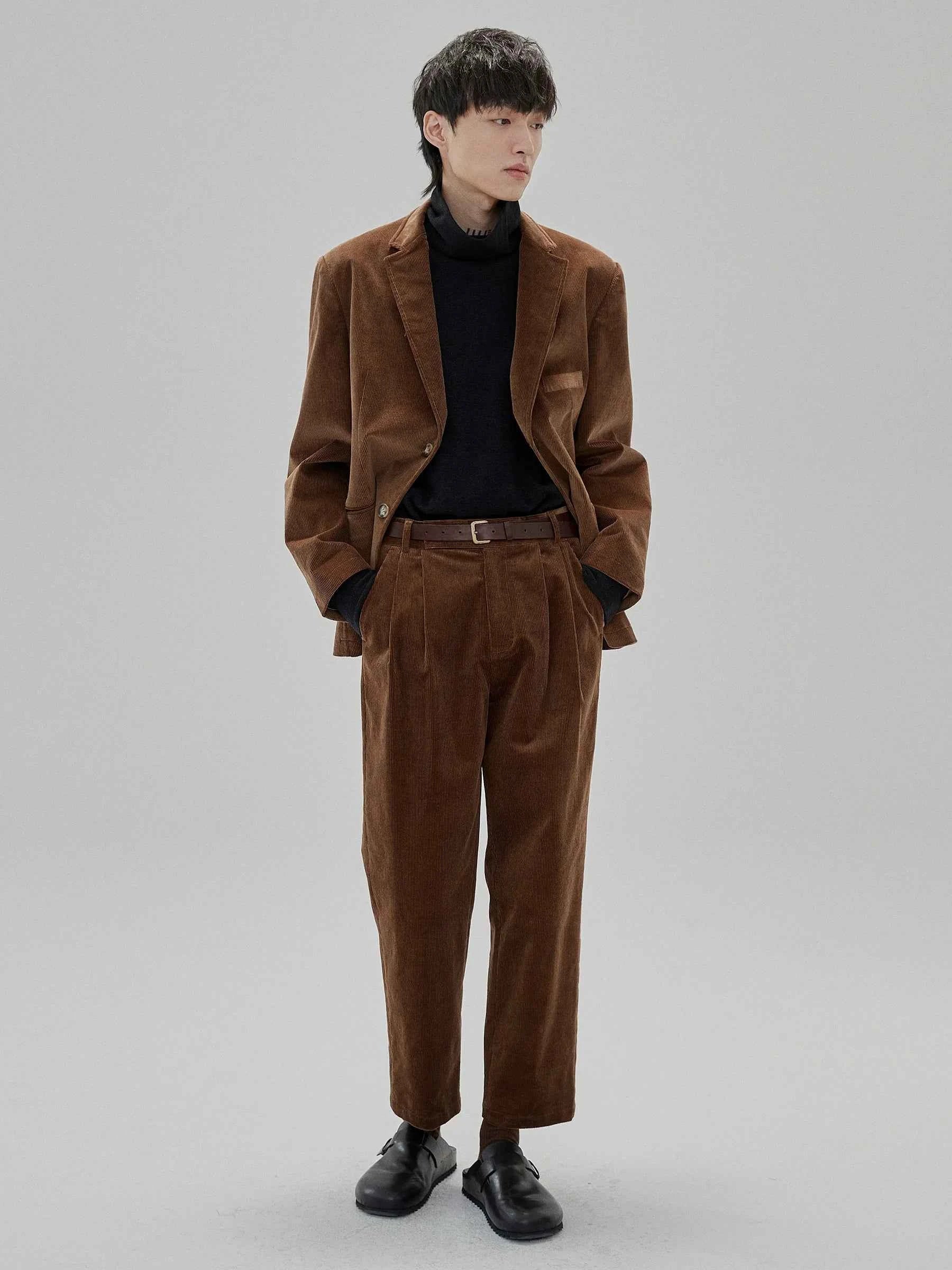 Wide Waist Tab Double-Pleated Relaxed Cropped Pants