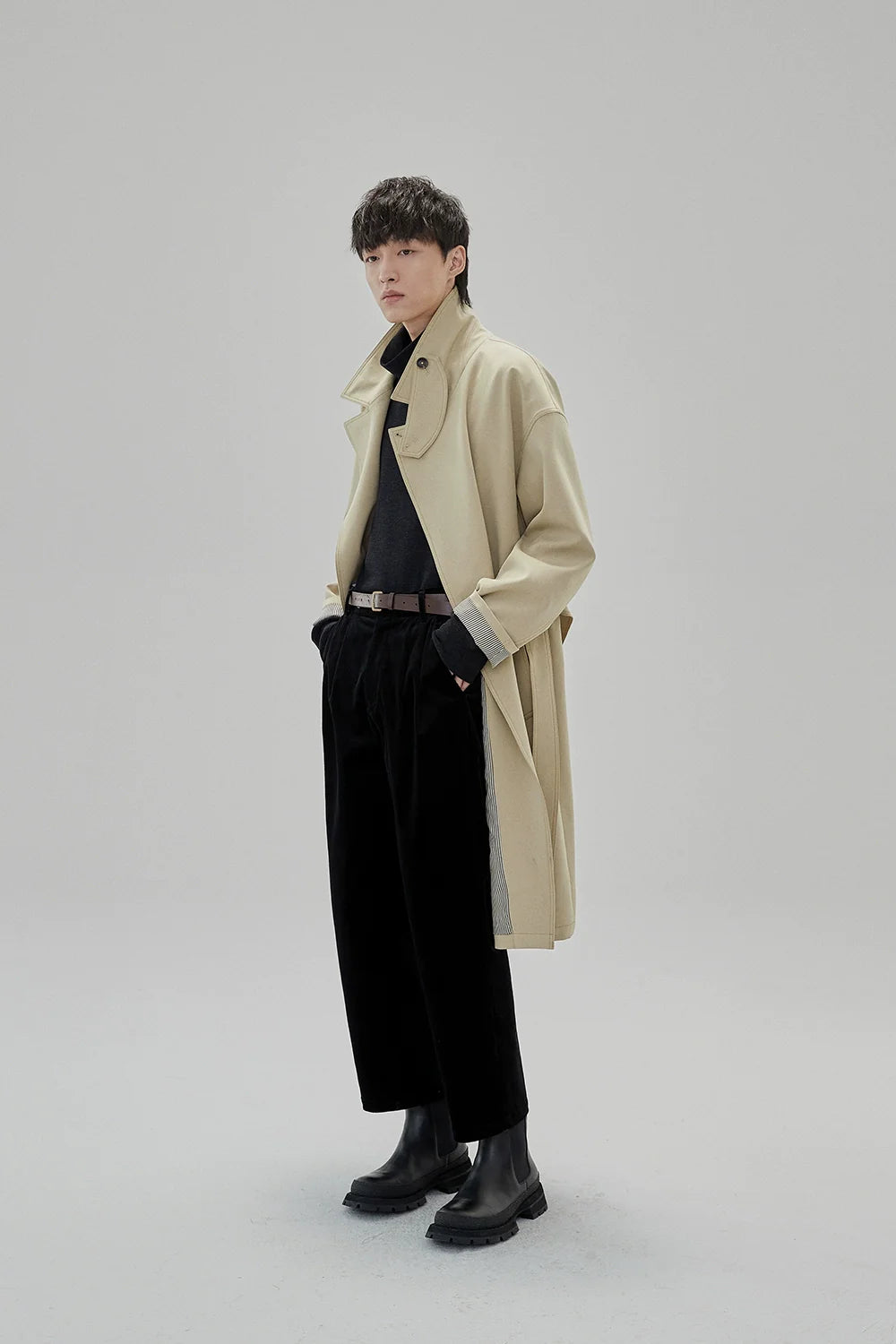 Wide Waist Tab Double-Pleated Relaxed Cropped Pants - Goatlv