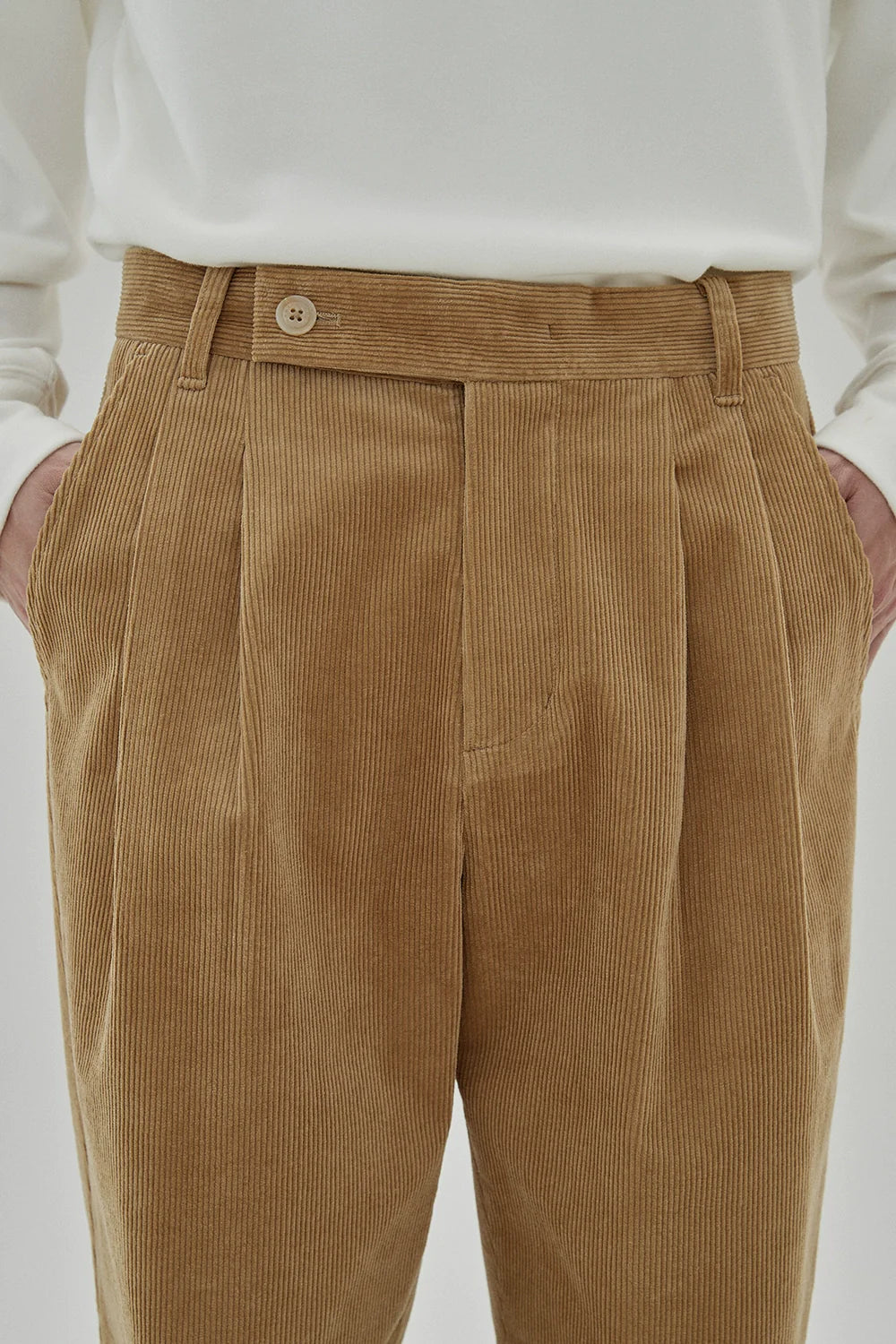 Wide Waist Tab Double-Pleated Relaxed Cropped Pants - Goatlv