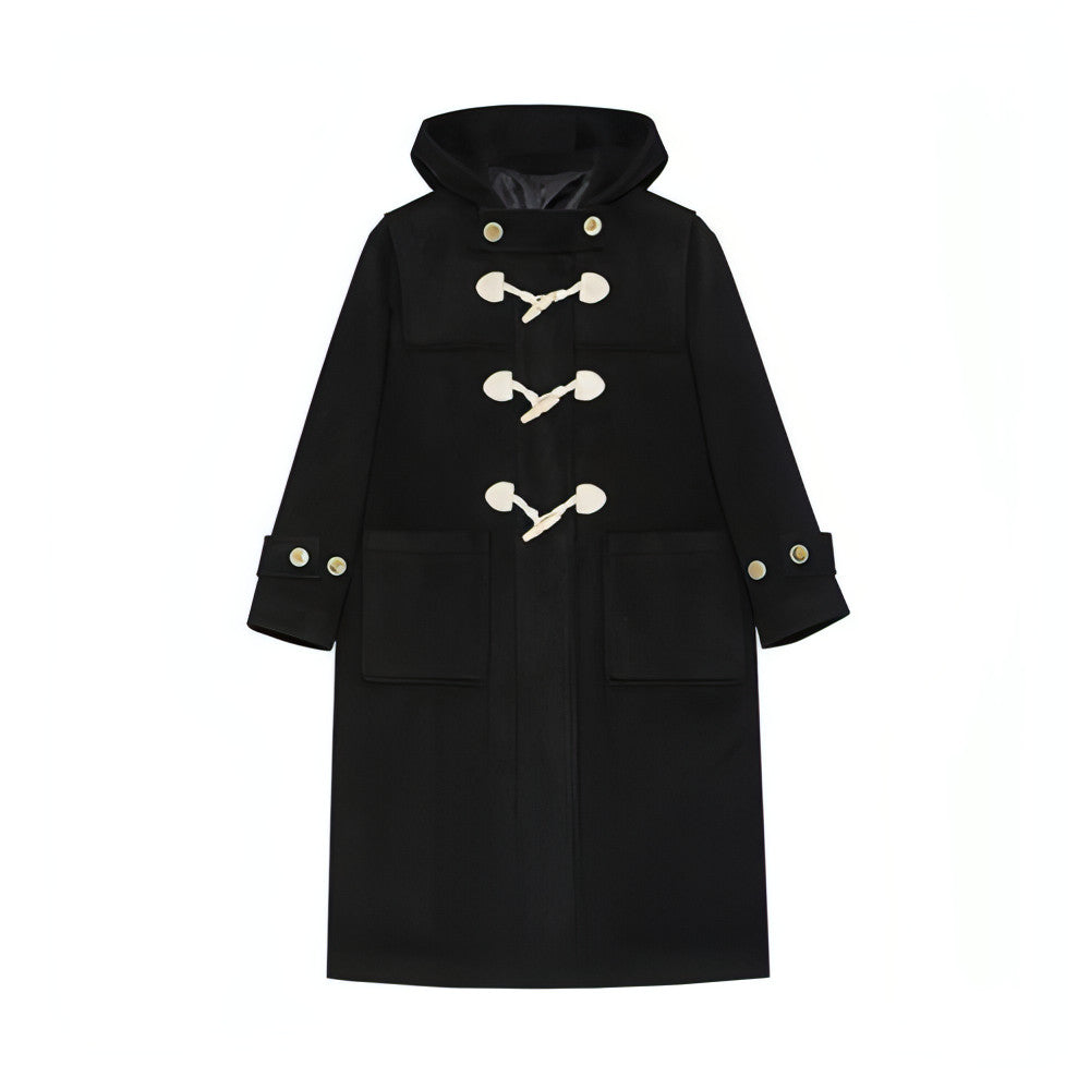 Winter Thicken College Style Hooded Mid-Length Melton Wool Coat - Goatlv