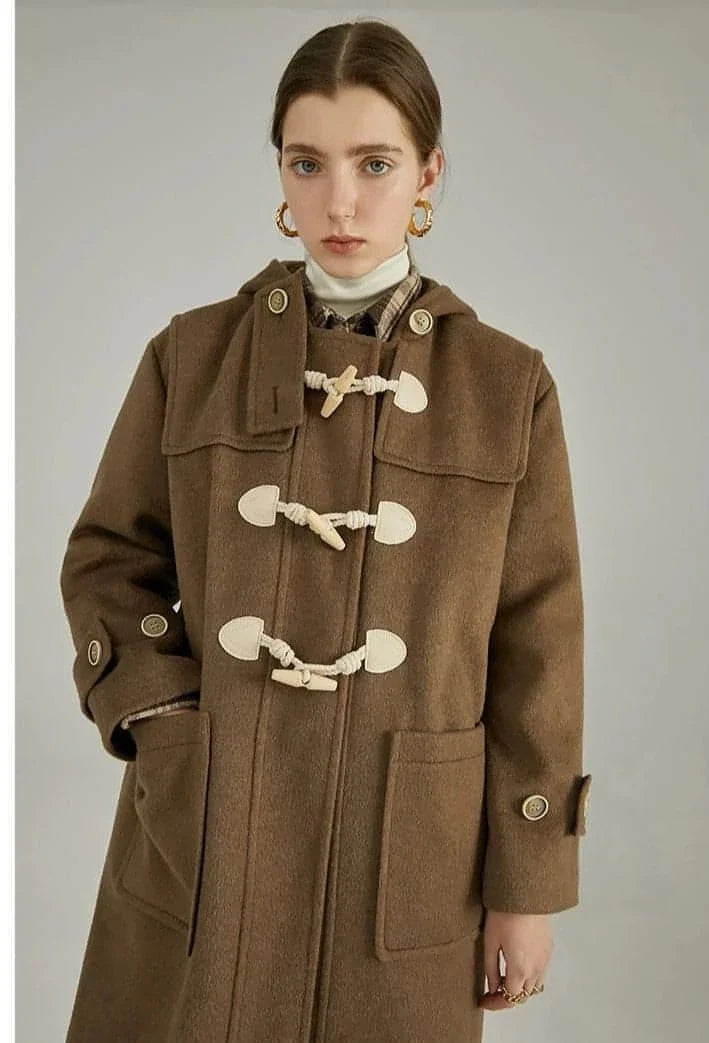 Winter Thicken College Style Hooded Mid-Length Melton Wool Coat - Goatlv