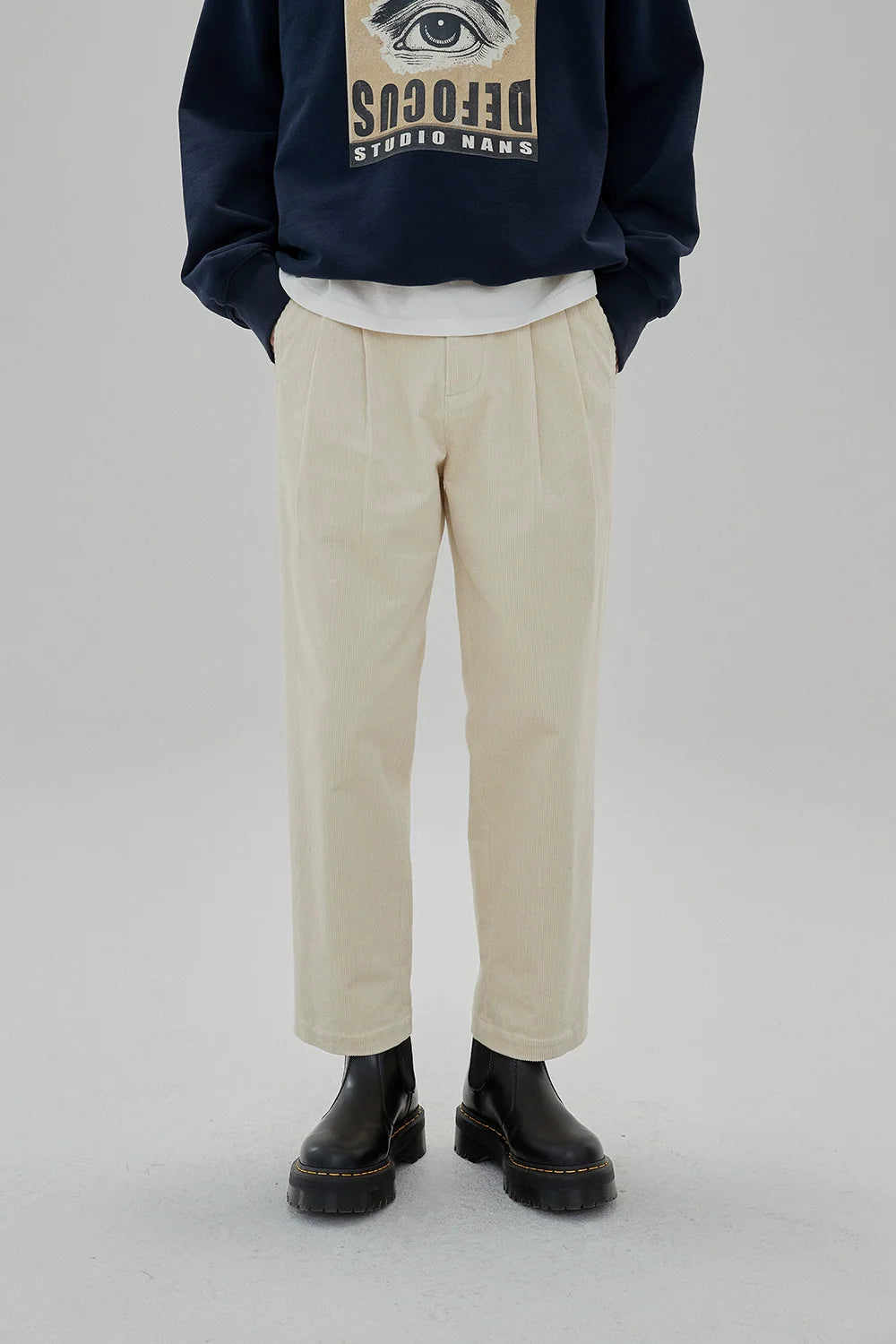 Wide Waist Tab Double-Pleated Relaxed Cropped Pants - Goatlv