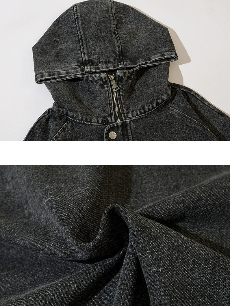 Zip-Front Denim Oversize Hoodie - Goatlv