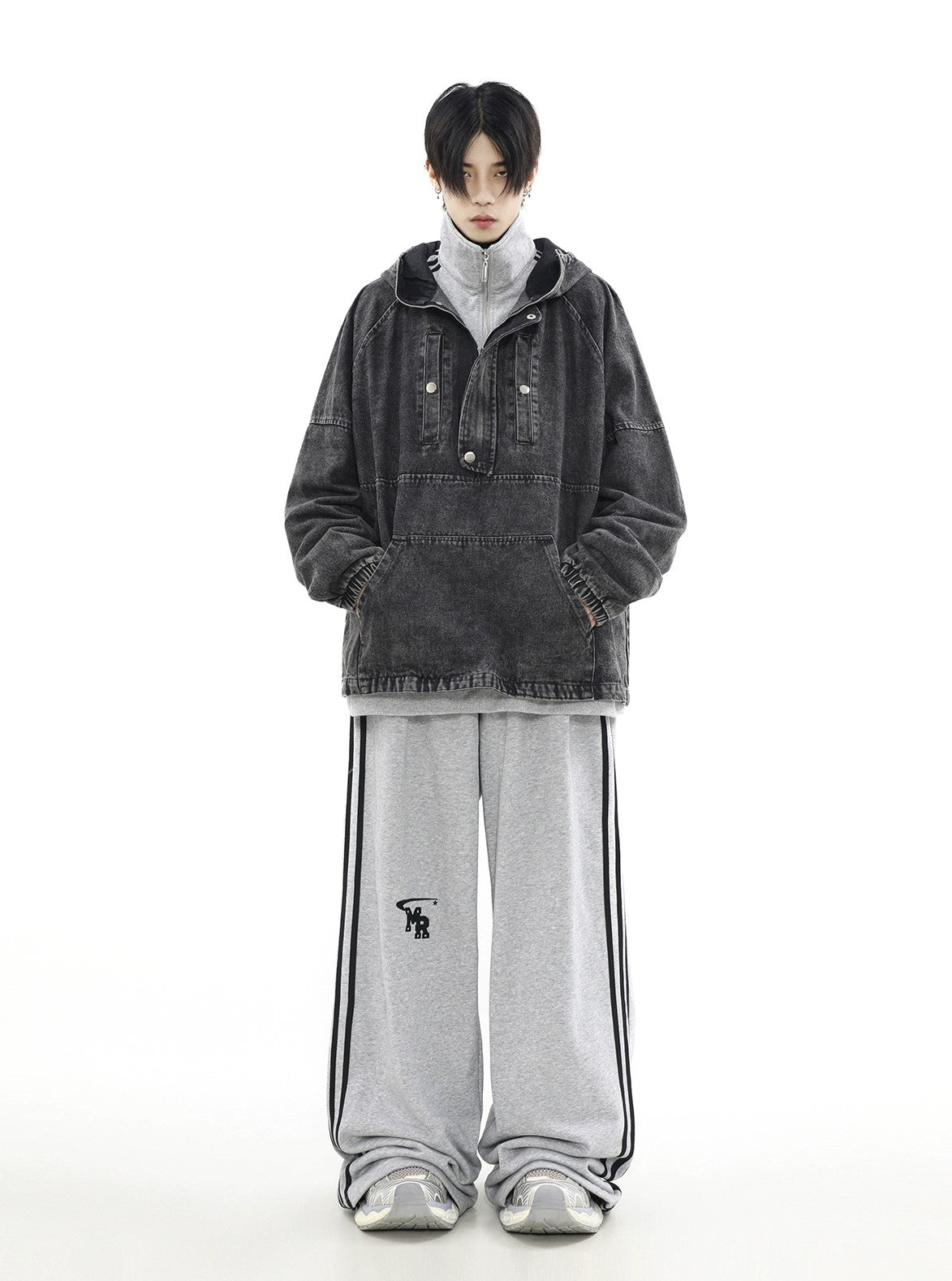 Zip-Front Denim Oversize Hoodie - Goatlv