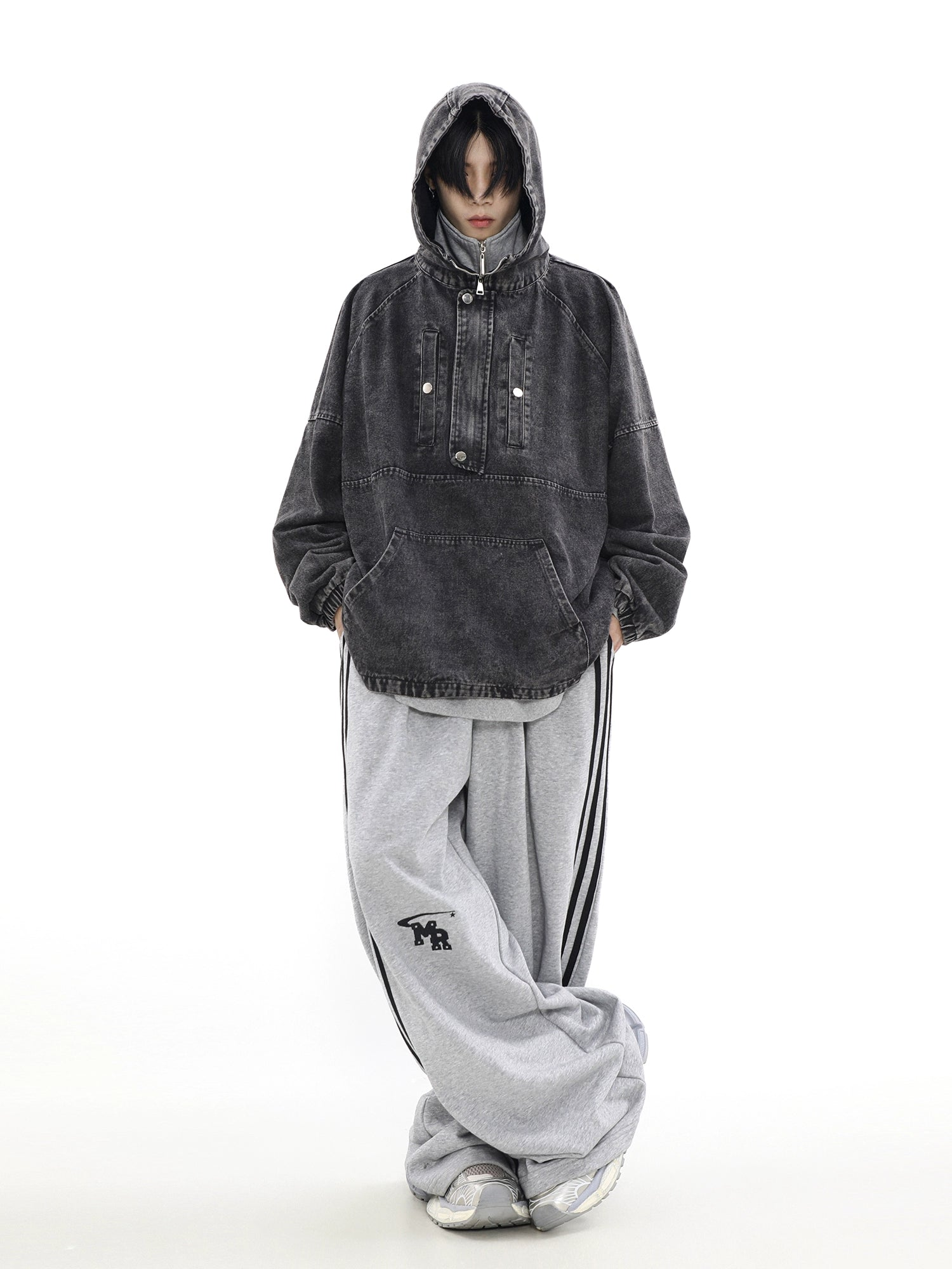 Zip-Front Denim Oversize Hoodie - Goatlv