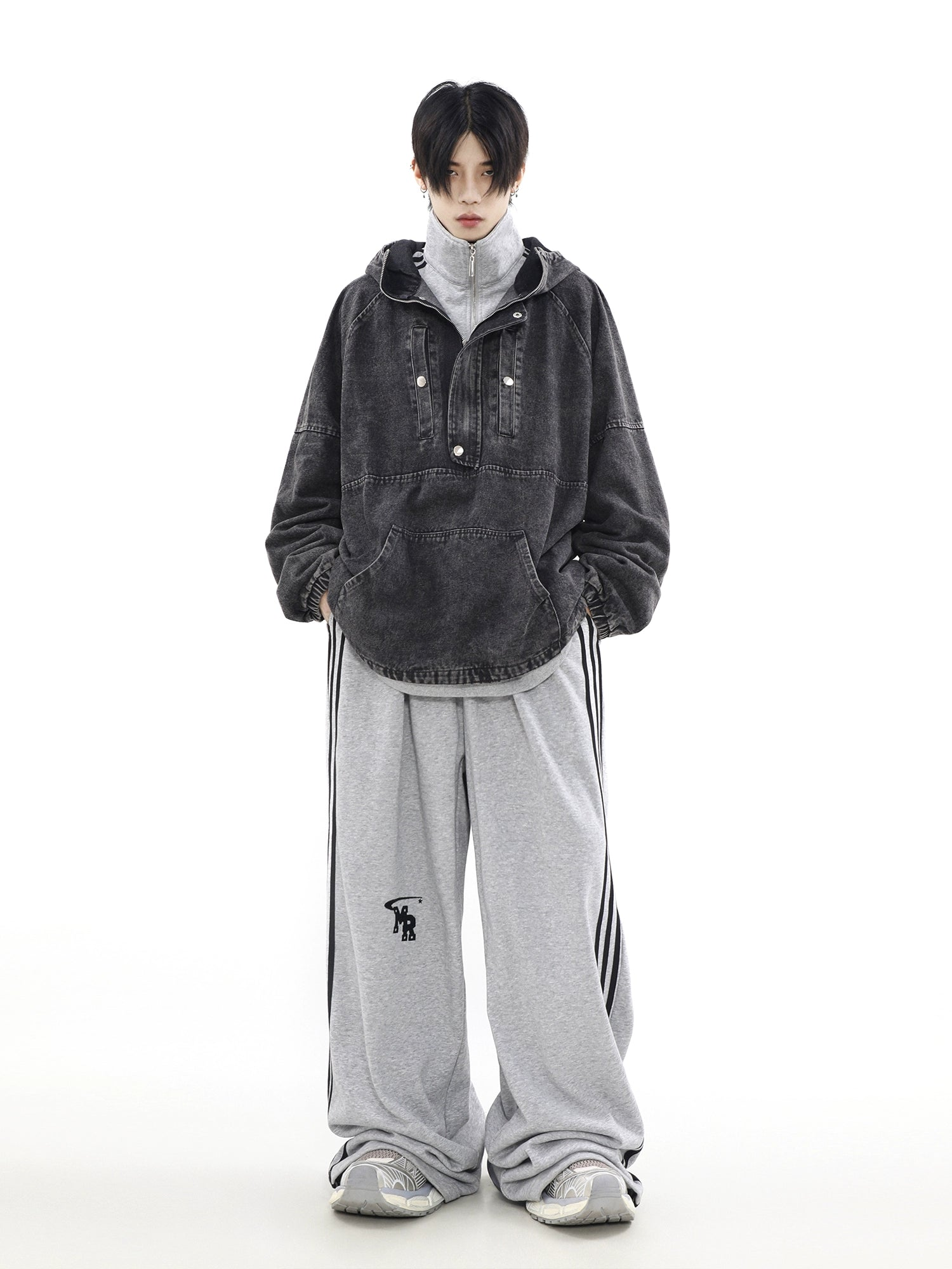 Zip-Front Denim Oversize Hoodie - Goatlv