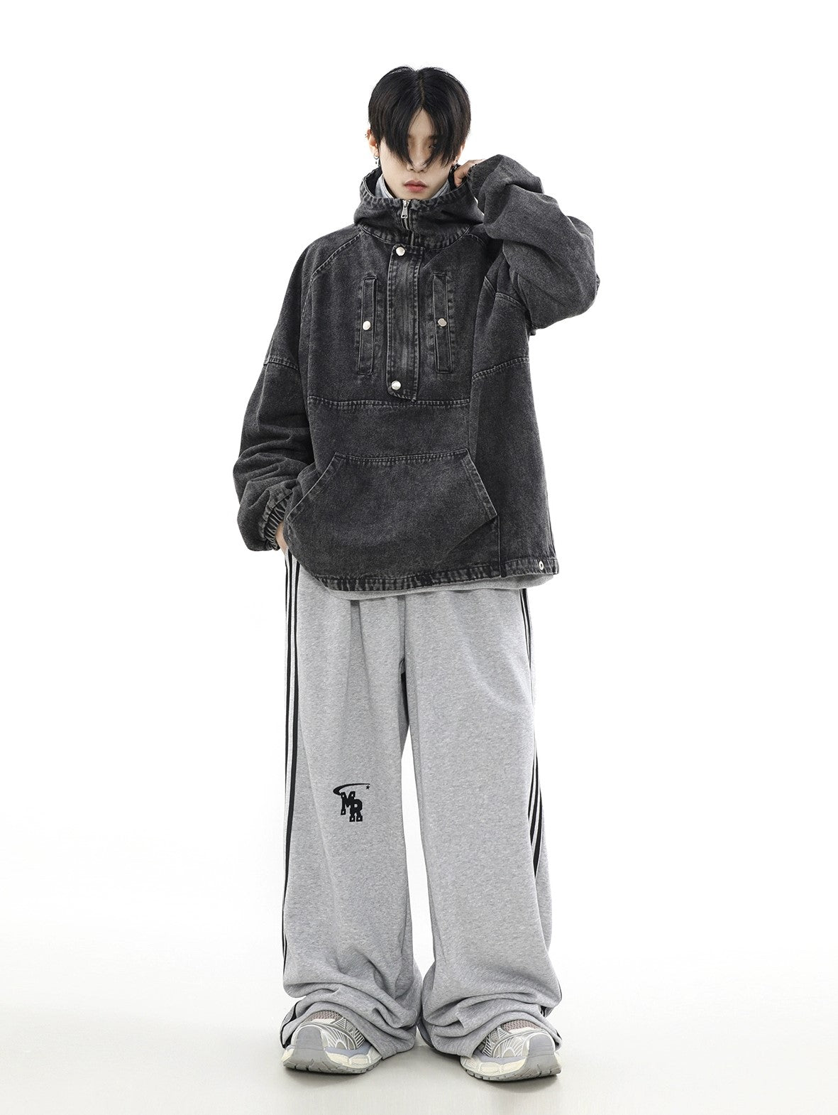 Zip-Front Denim Oversize Hoodie - Goatlv