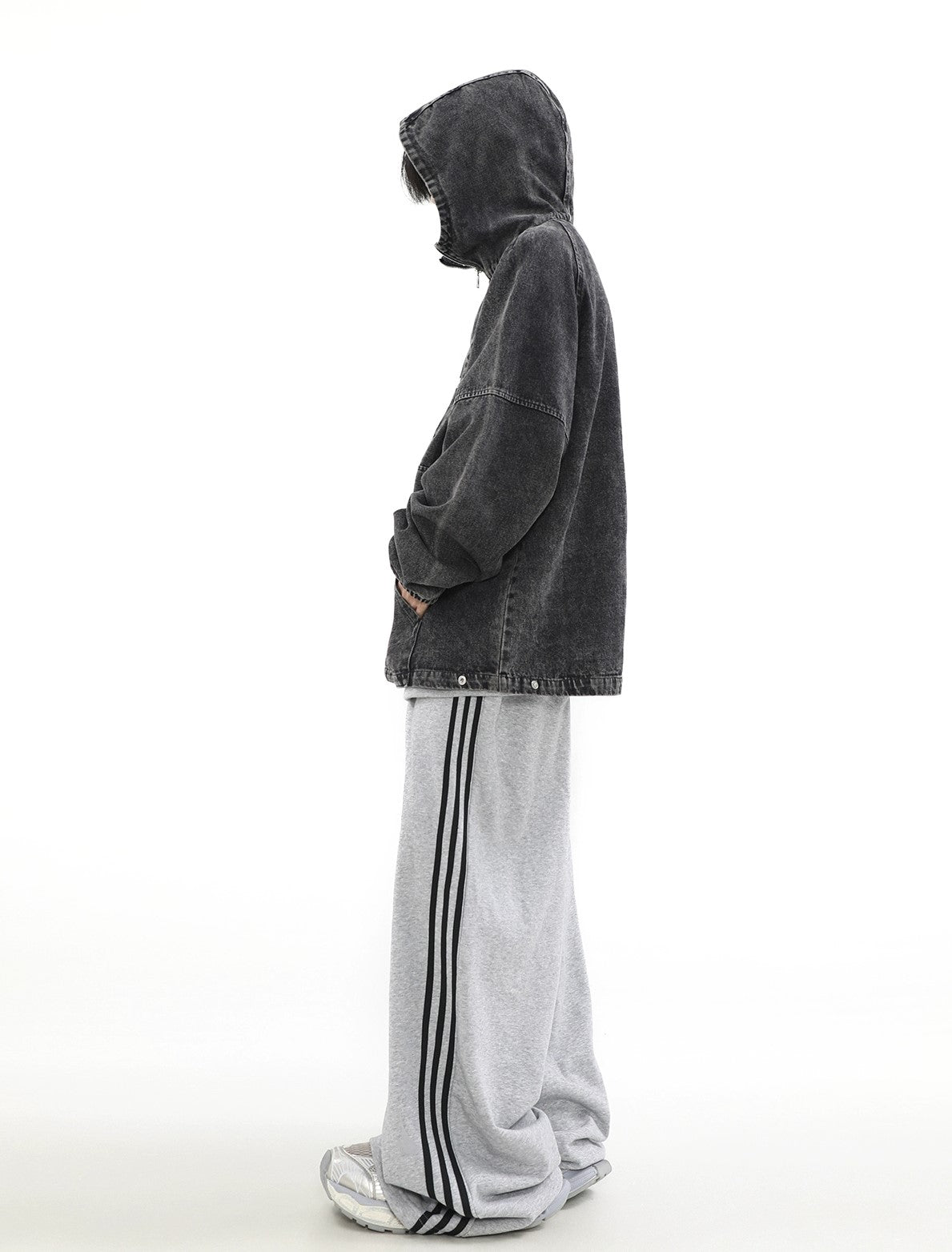 Zip-Front Denim Oversize Hoodie - Goatlv