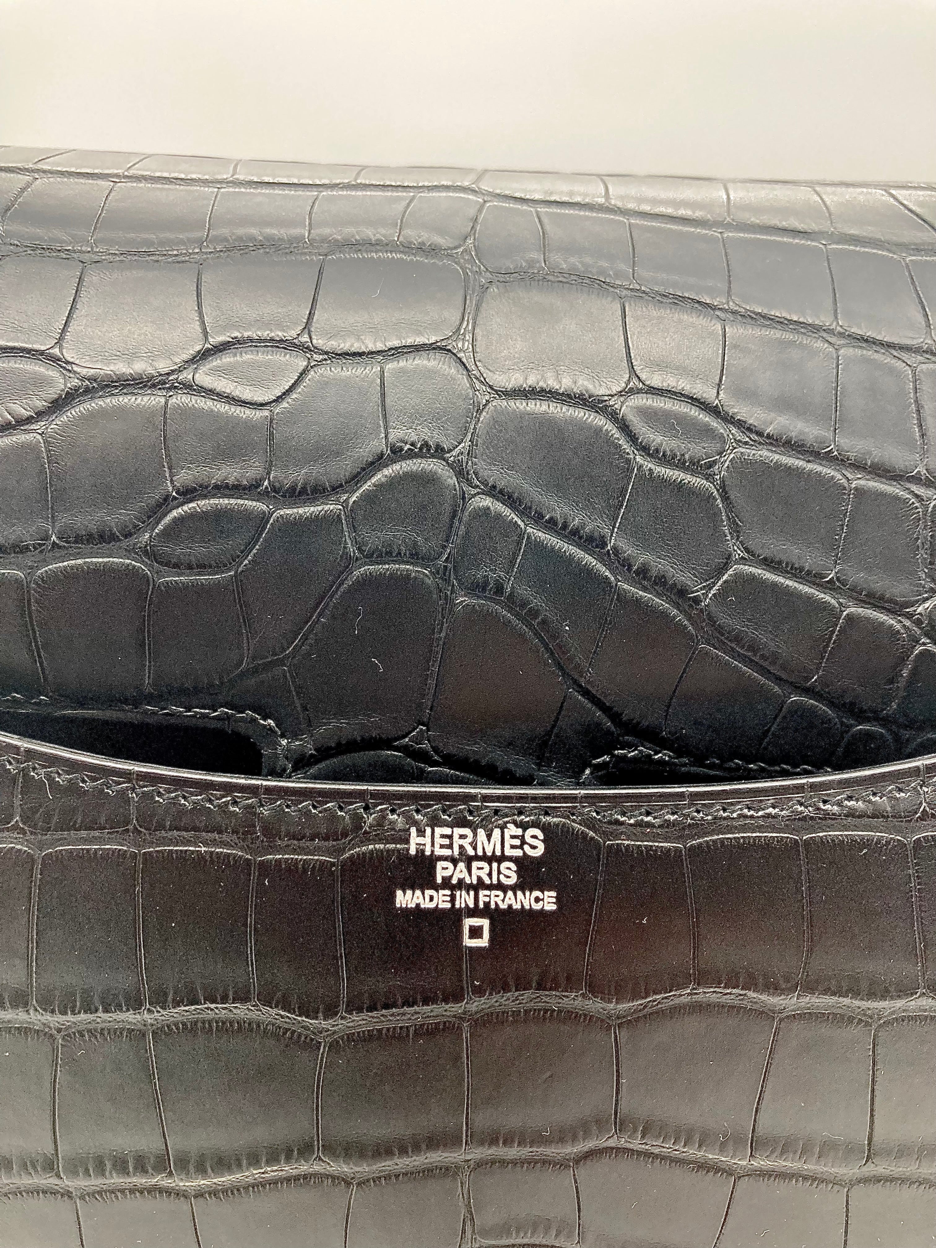 HRMS Constance 24 Matte Black Alligator Ombre Lizard Marquette Palladium Hardware.