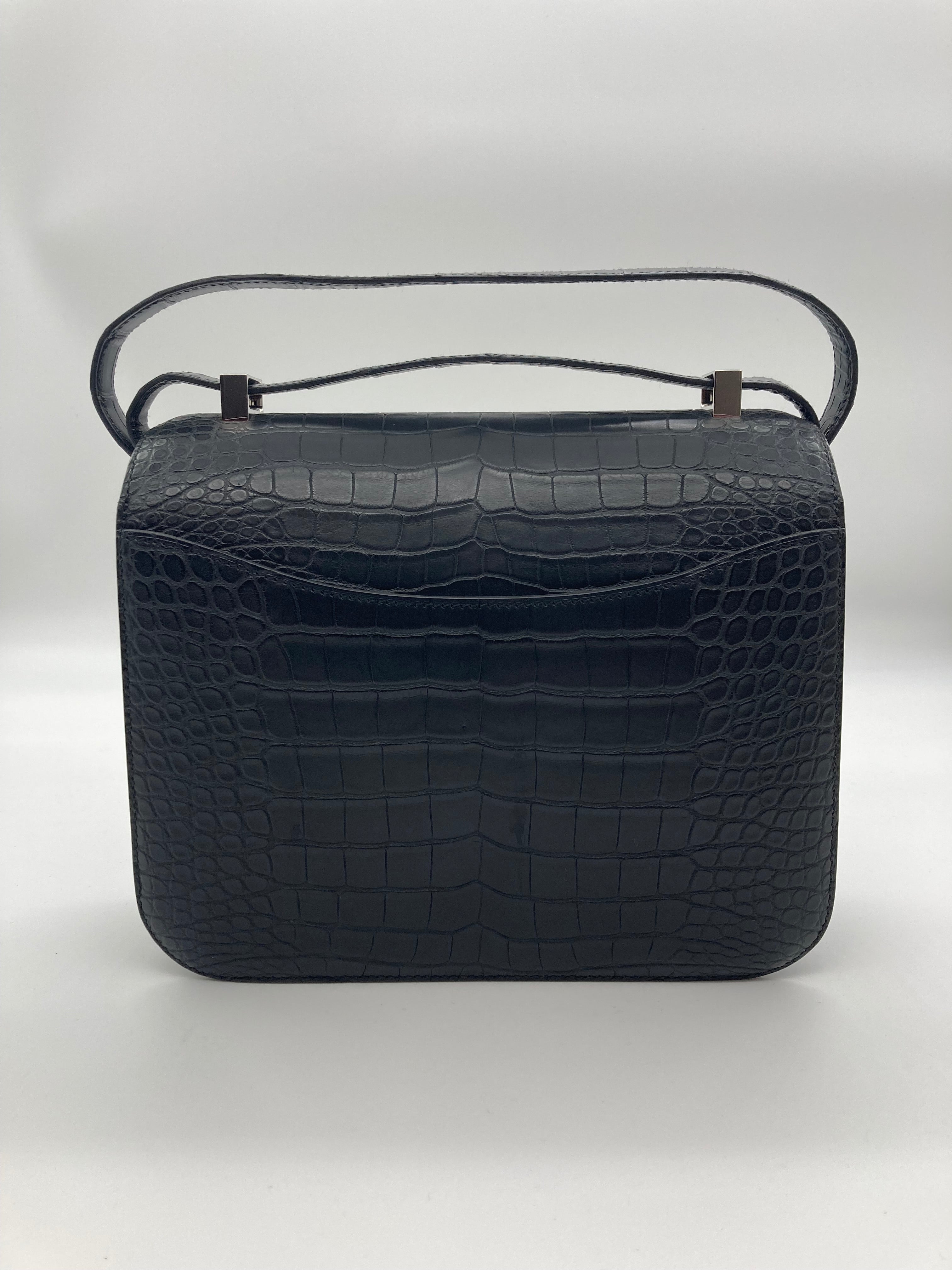 HRMS Constance 24 Matte Black Alligator Ombre Lizard Marquette Palladium Hardware.