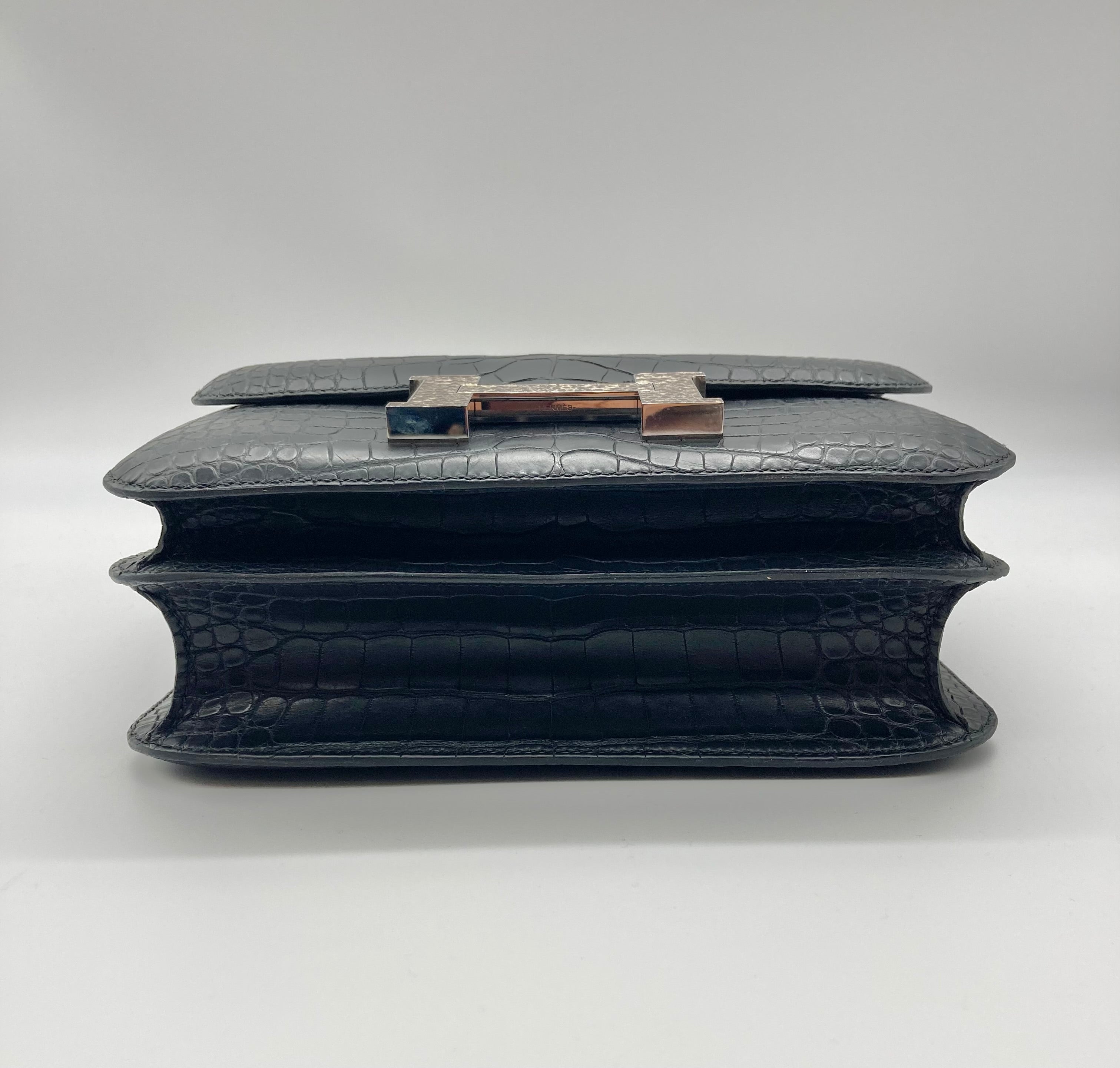 HRMS Constance 24 Matte Black Alligator Ombre Lizard Marquette Palladium Hardware.