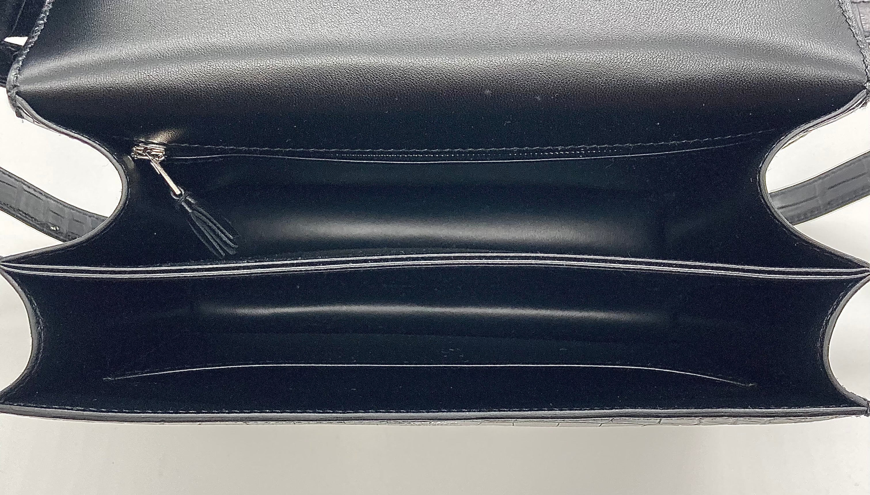 HRMS Constance 24 Matte Black Alligator Ombre Lizard Marquette Palladium Hardware.