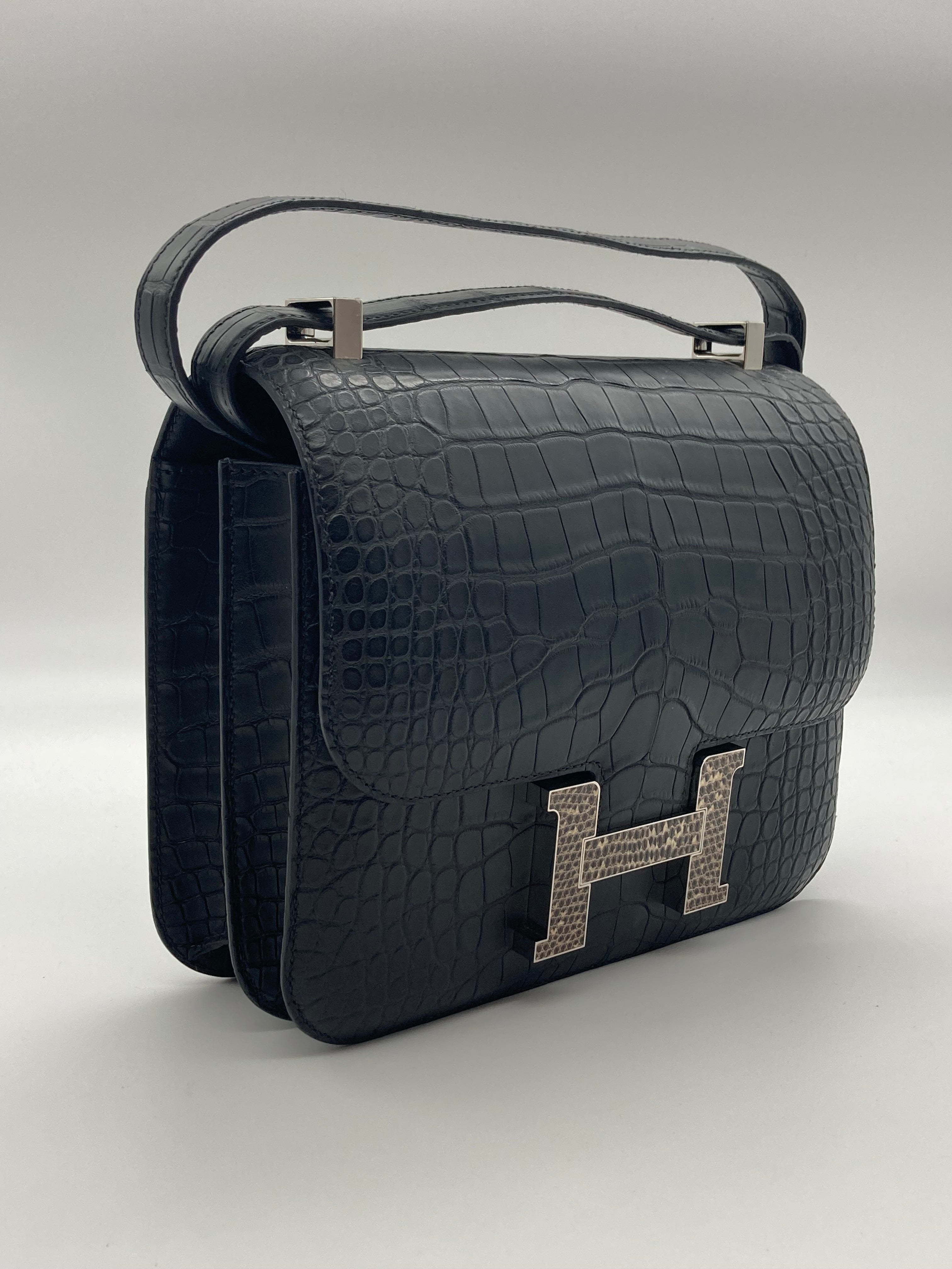 HRMS Constance 24 Matte Black Alligator Ombre Lizard Marquette Palladium Hardware.