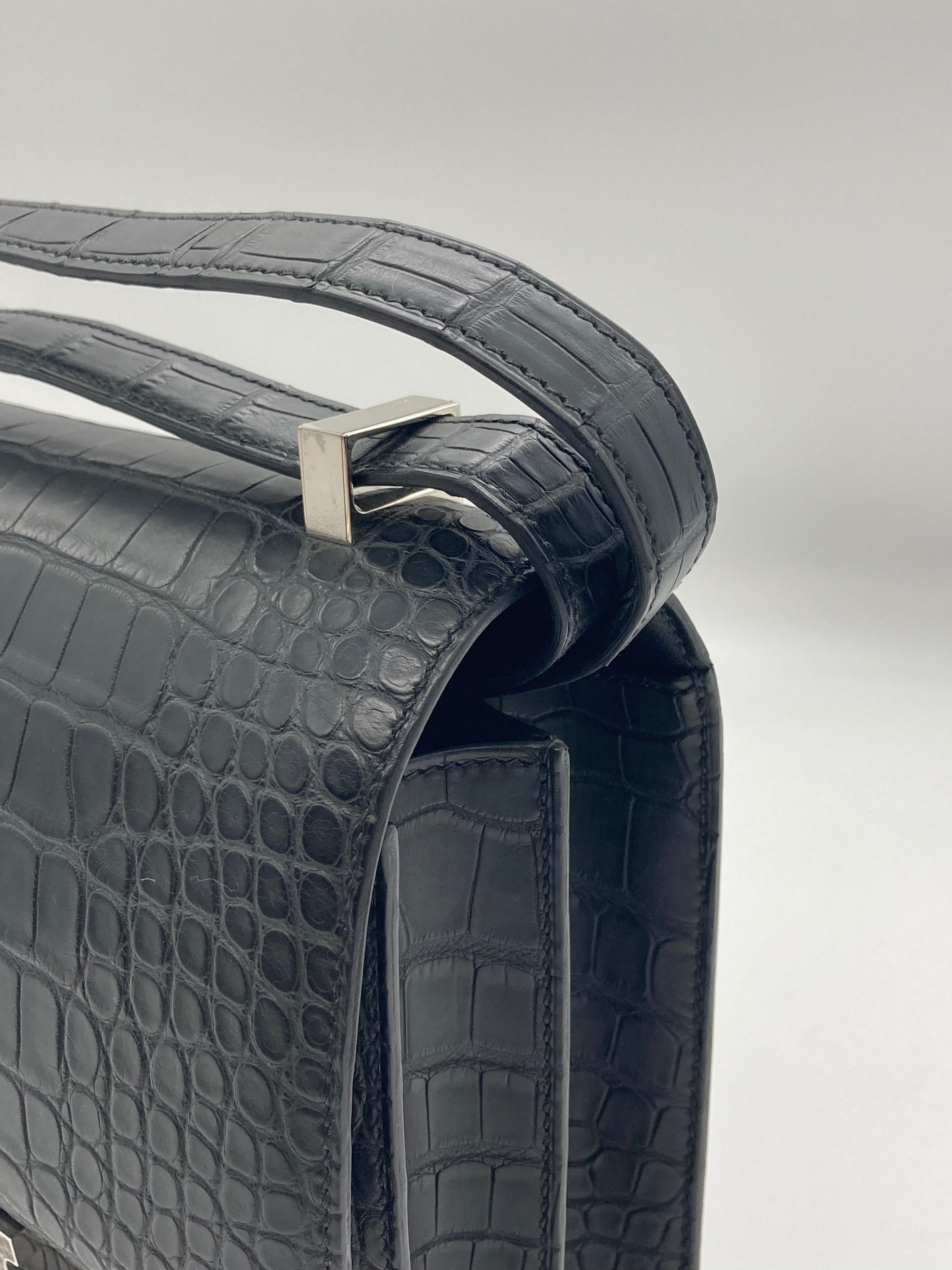 HRMS Constance 24 Matte Black Alligator Ombre Lizard Marquette Palladium Hardware.