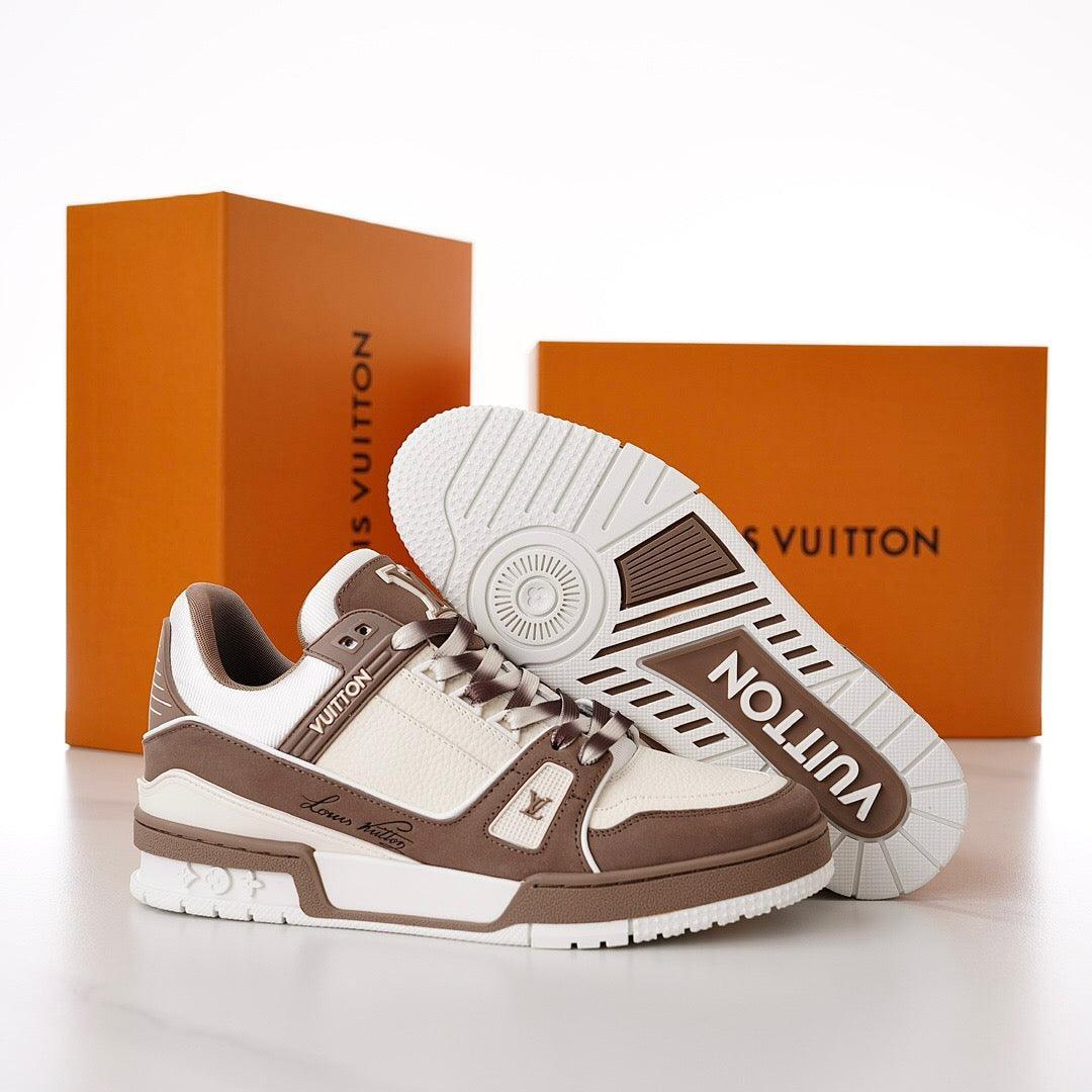 LUV Brown and White Trainer Sneakers-087 Designer Sneakers