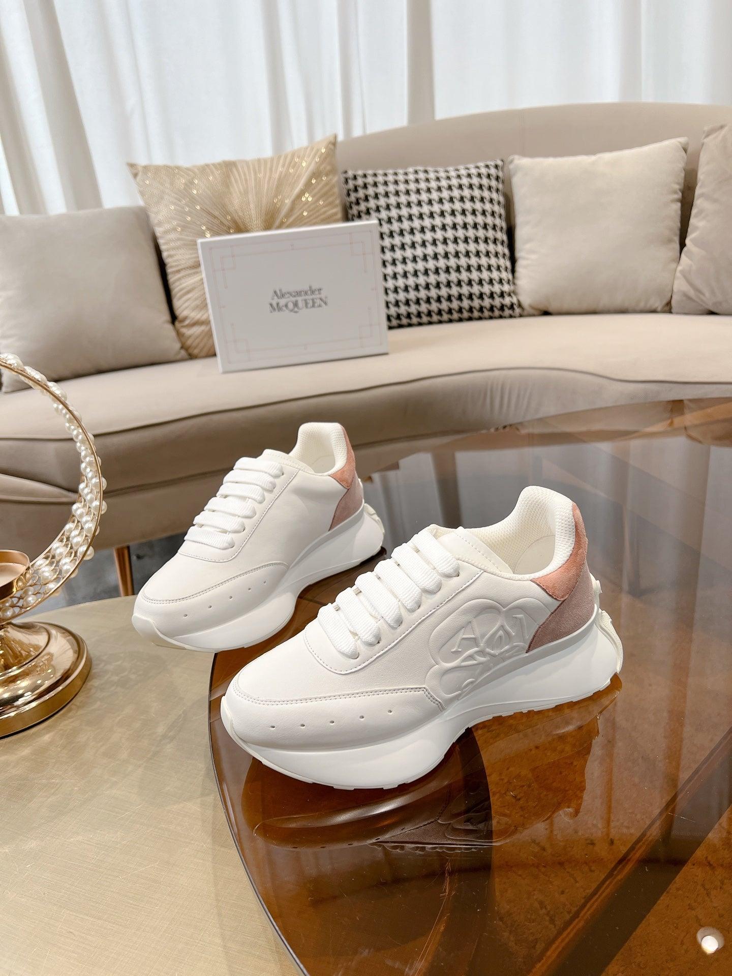 ALMC Women's Sprint Runner in White Coral & Powder Pink Sneakers-008 Designer Sneakers