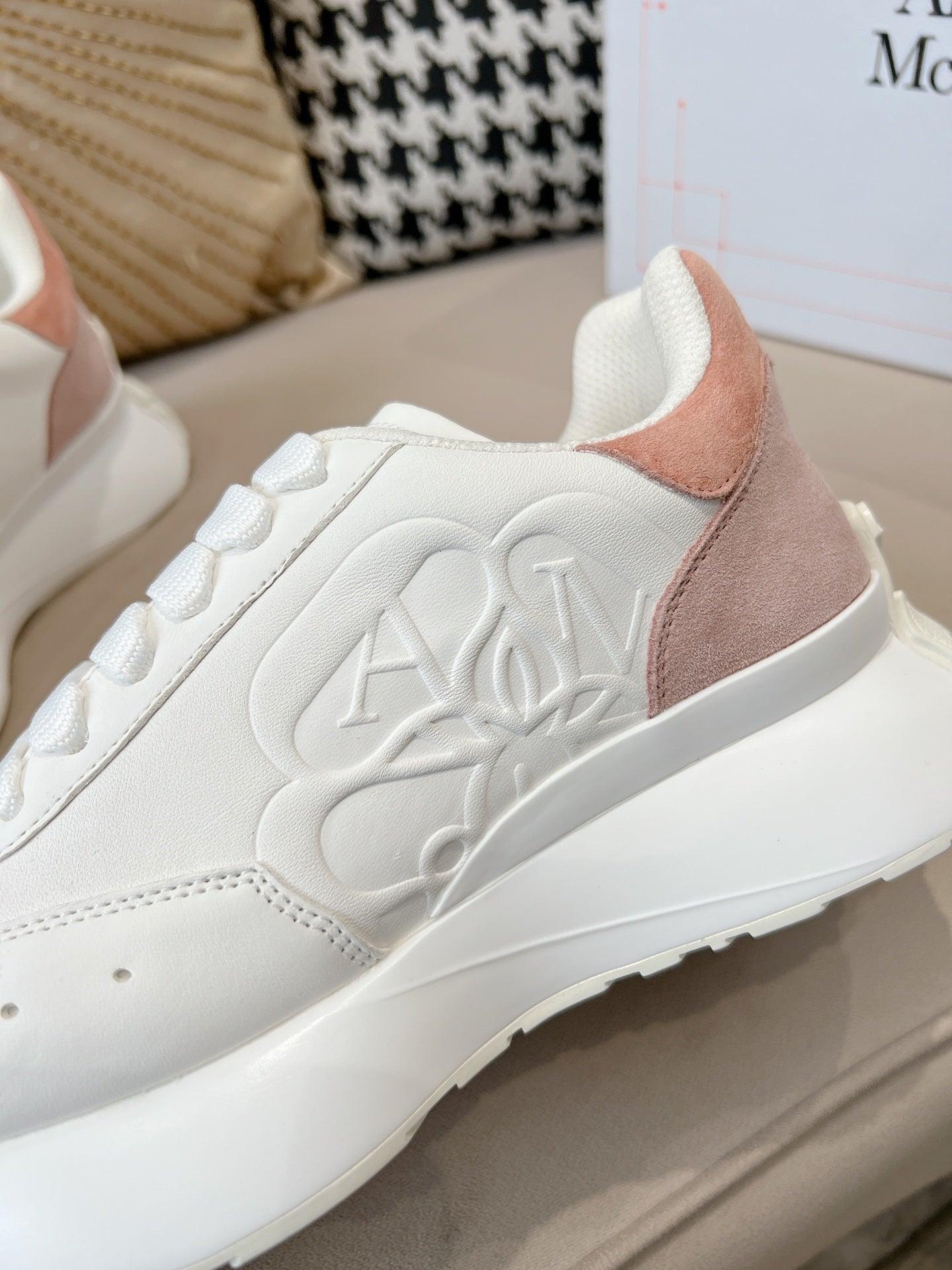 ALMC Women's Sprint Runner in White Coral & Powder Pink Sneakers-008 Designer Sneakers