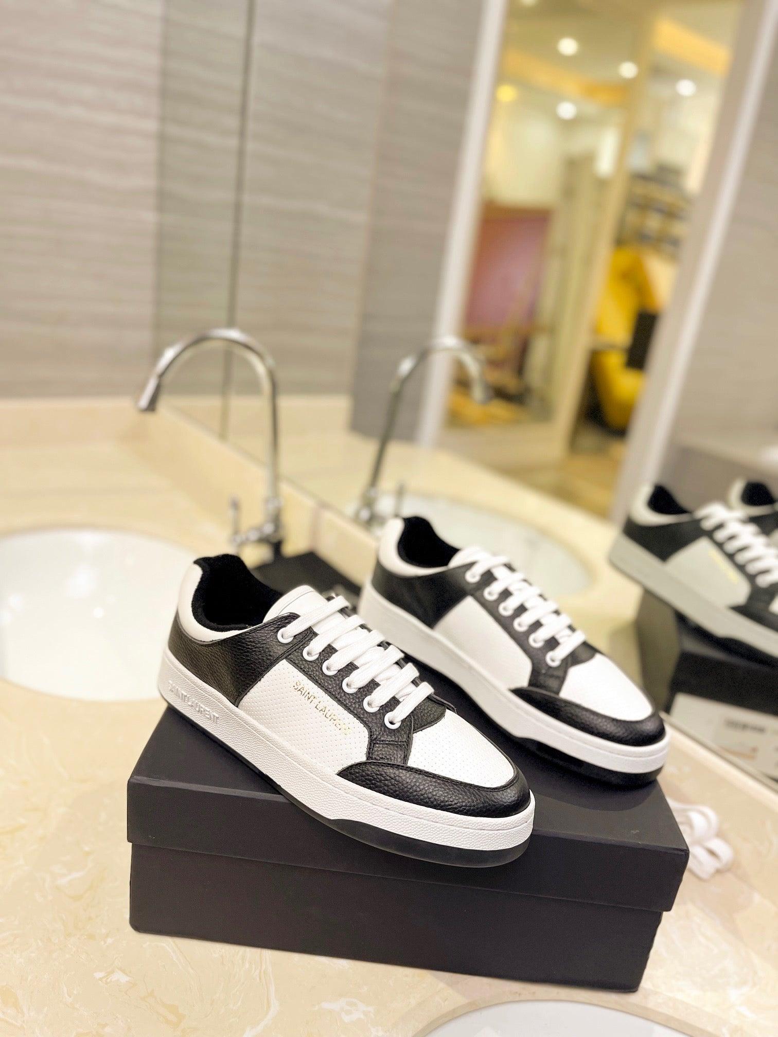 VSL Black and White Leather Sneakers-167 Designer Sneakers