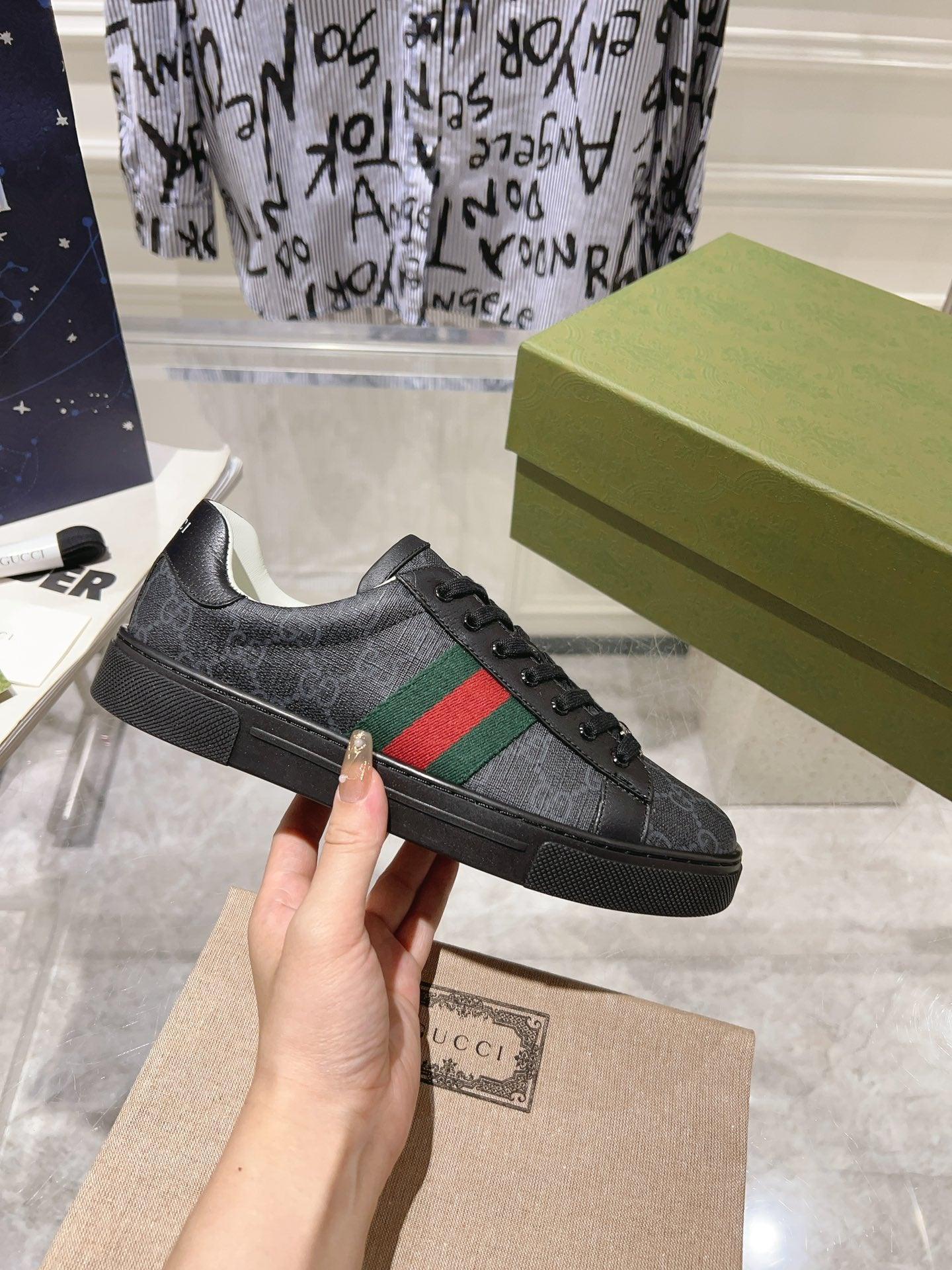 GCI Ace GG Crystal Canvas Black Sneakers-066 Designer Sneakers