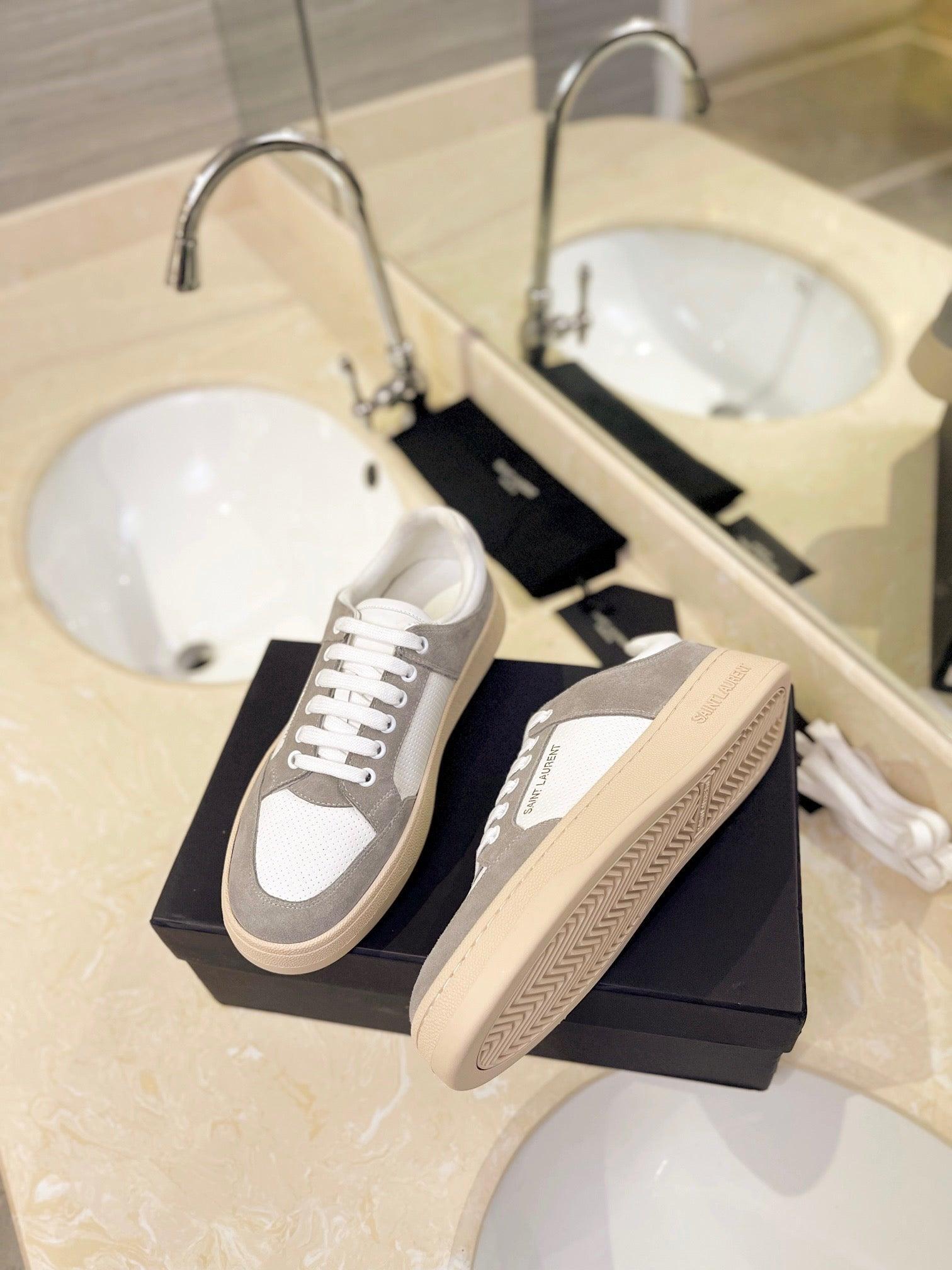 VSL Grey and White Leather Sneakers-169 Designer Sneakers