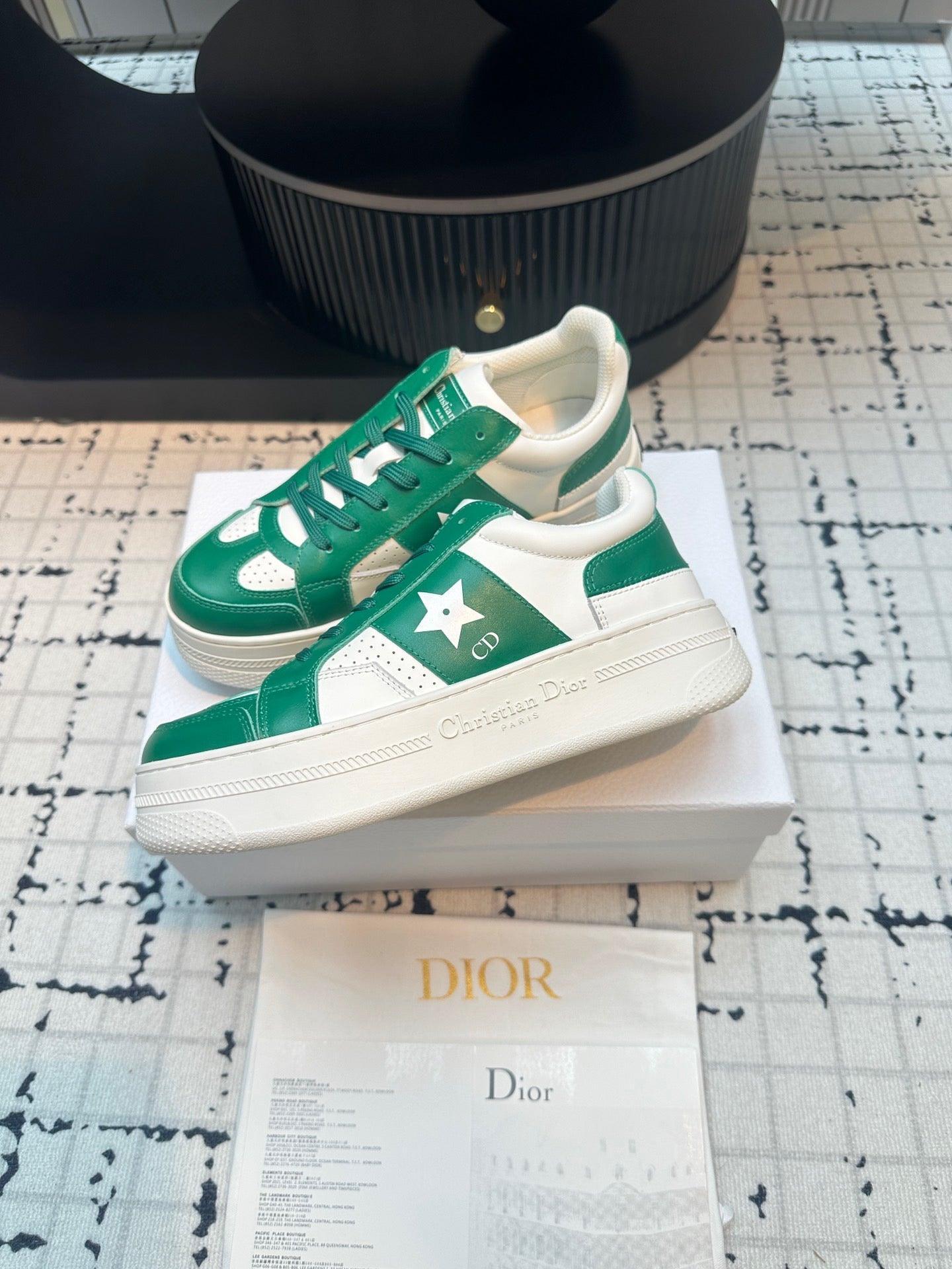 DOR Star Platform Sneaker Green Calfskin and Suede-163 Designer Sneakers