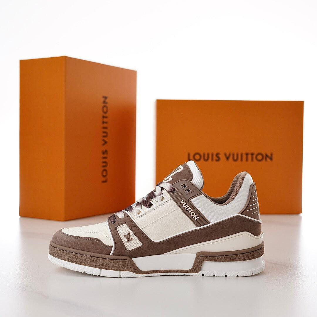 LUV Brown and White Trainer Sneakers-087 Designer Sneakers