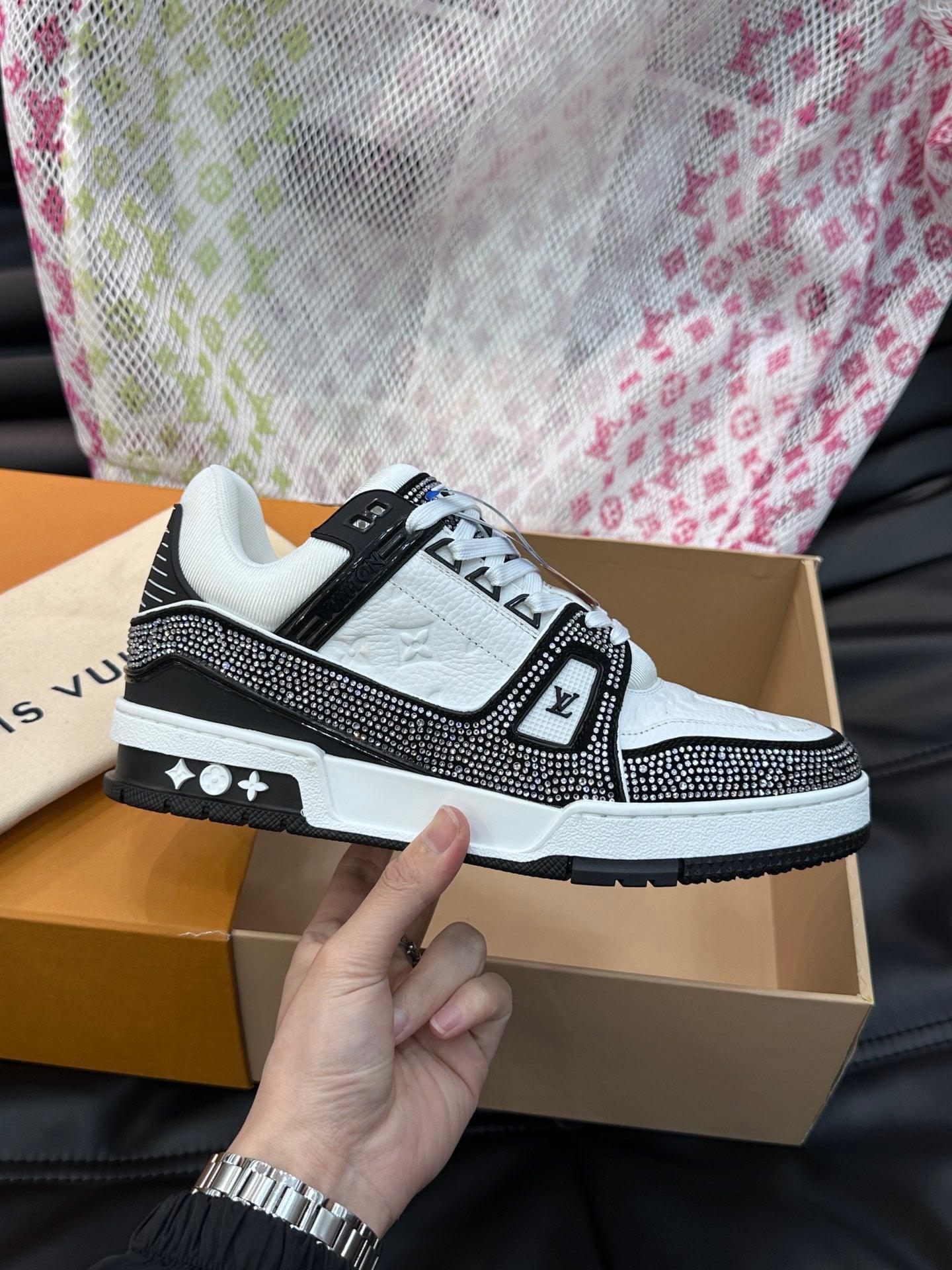 LUV Black and White Trainer With Crystal Sneakers-103 Designer Sneakers