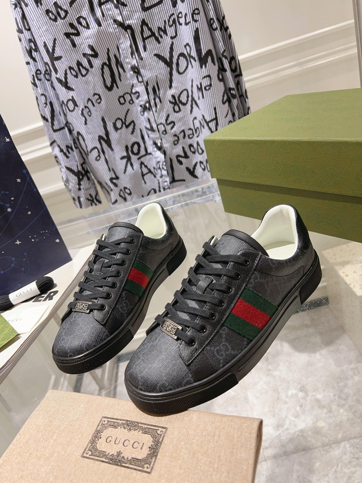 GCI Ace GG Crystal Canvas Black Sneakers-066 Designer Sneakers