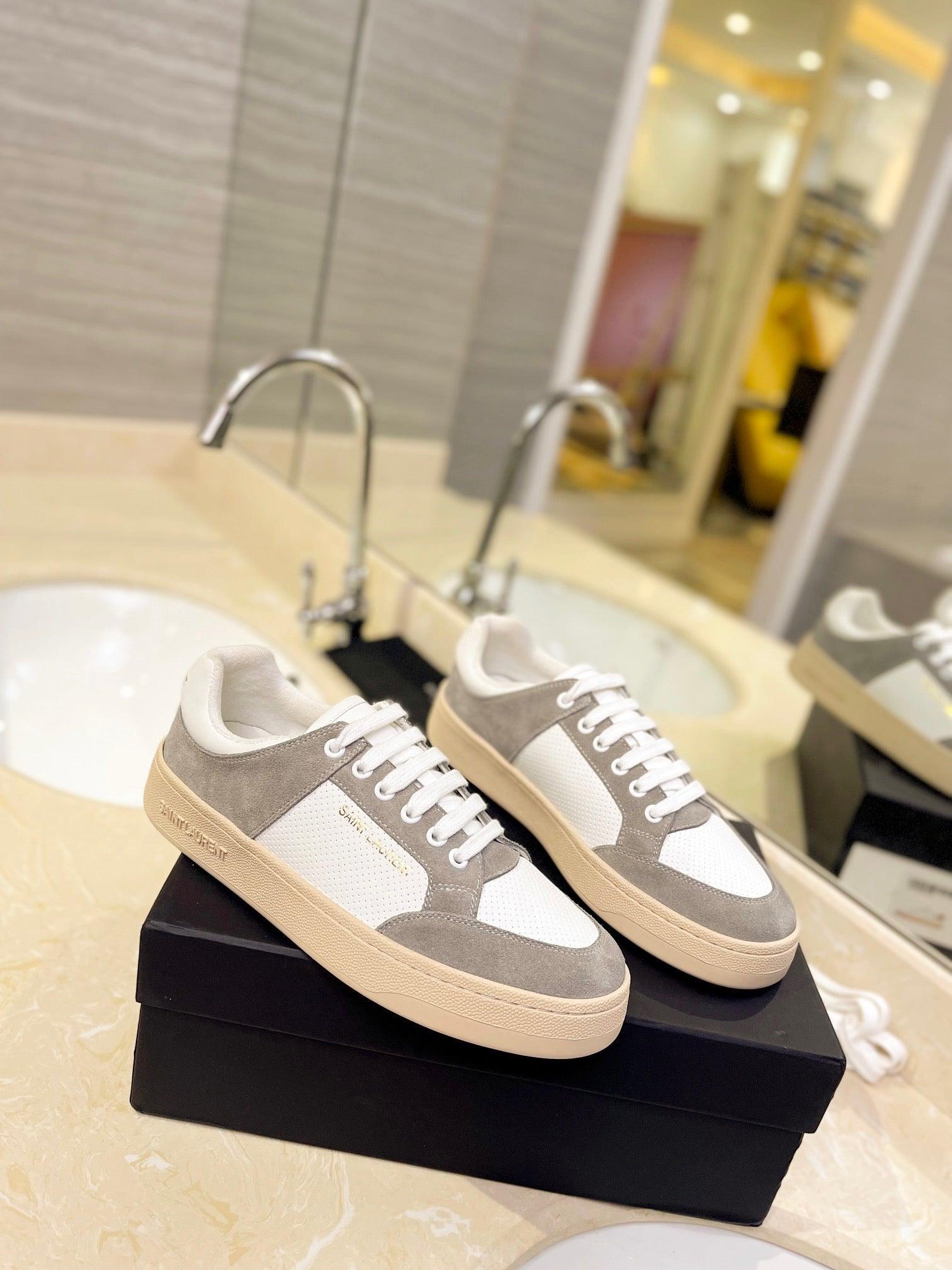 VSL Grey and White Leather Sneakers-169 Designer Sneakers