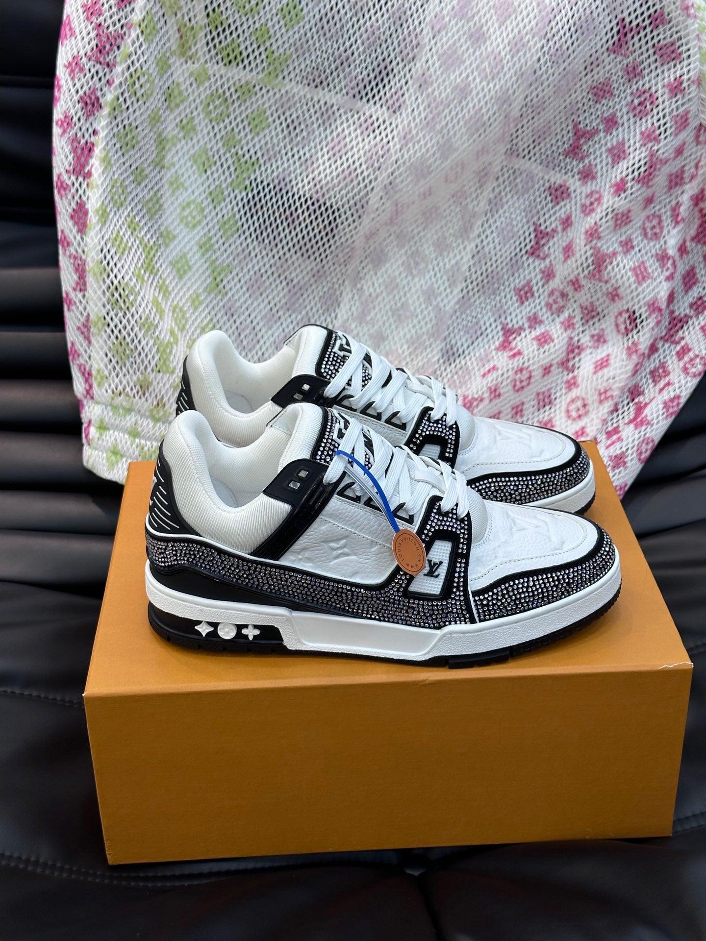 LUV Black and White Trainer With Crystal Sneakers-103 Designer Sneakers