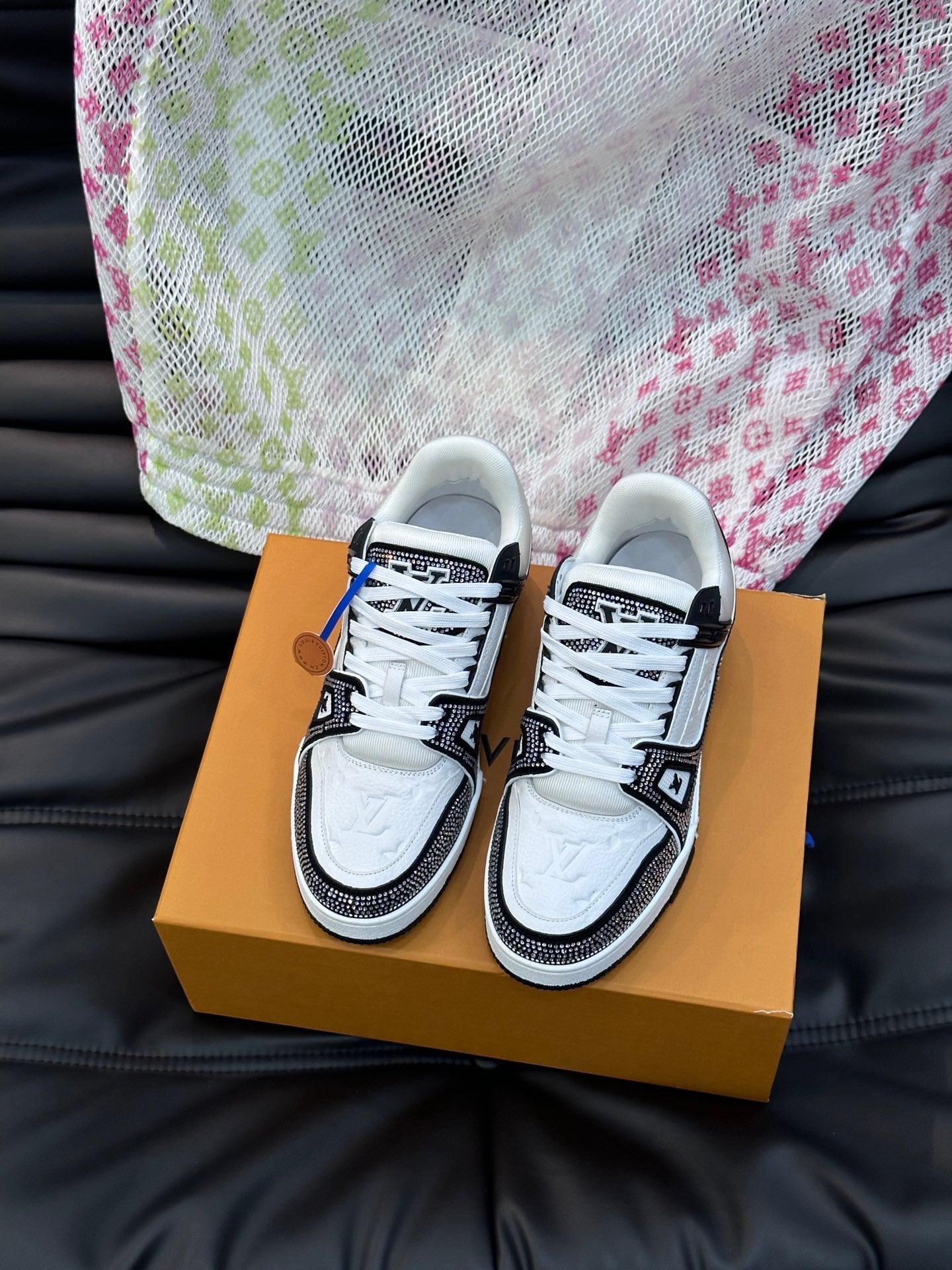 LUV Black and White Trainer With Crystal Sneakers-103 Designer Sneakers
