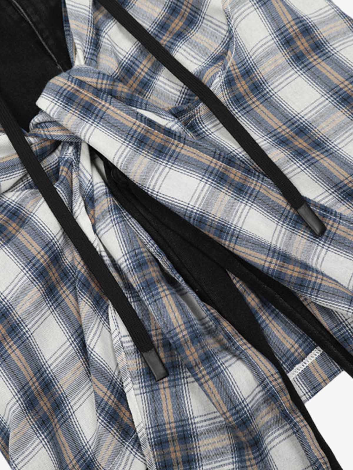 Faux Two-piece Plaid Detachable Scimitar Jeans - Goatlv