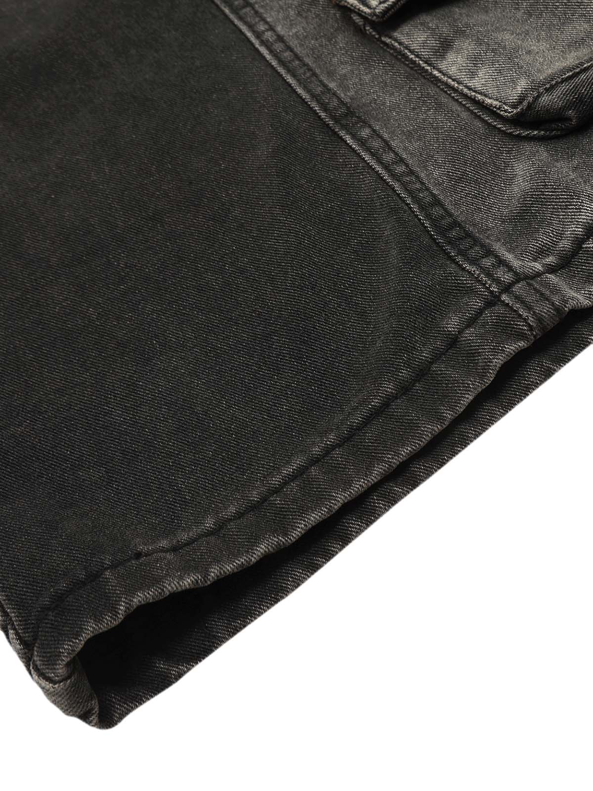 Washed Distressed Multi-pocket Straight Cargo Jeans - Goatlv