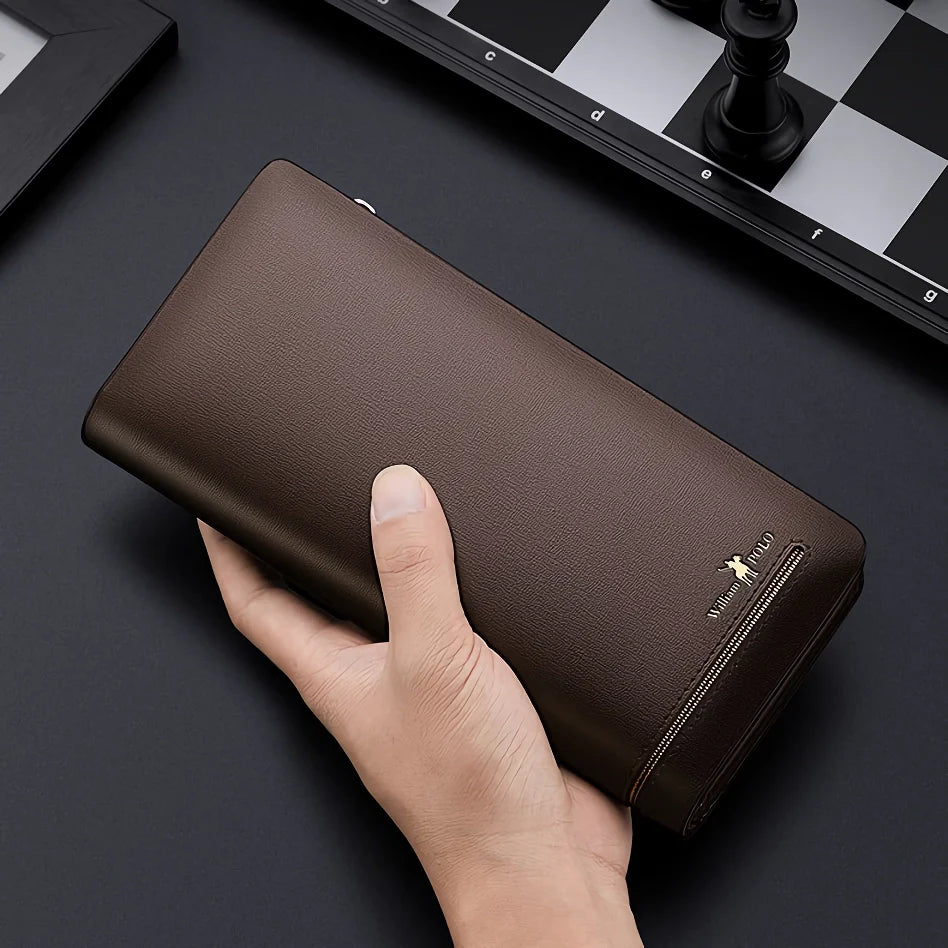 Long Leather Wallet for Men – Large Capacity Zipper Card Holder and Clutch Trendha