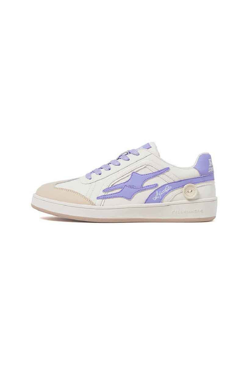 Cream Purple Leather Low-Top Court Sneakers