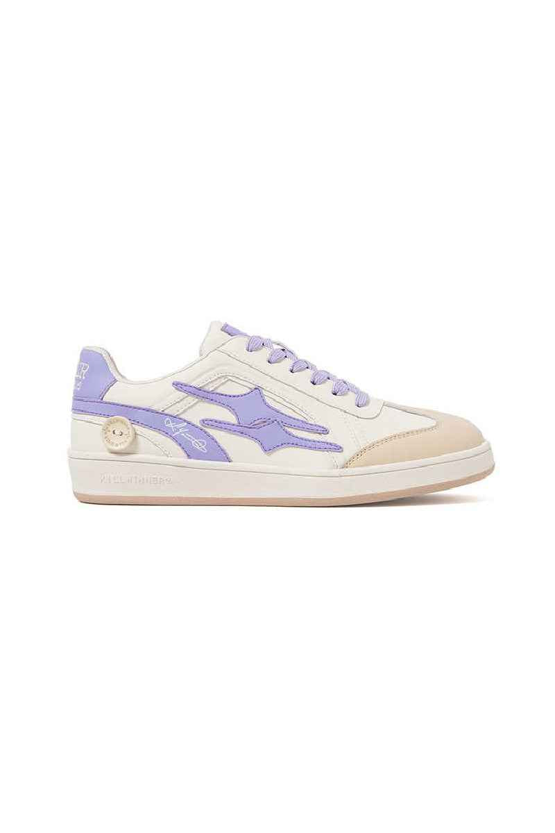 Cream Purple Leather Low-Top Court Sneakers