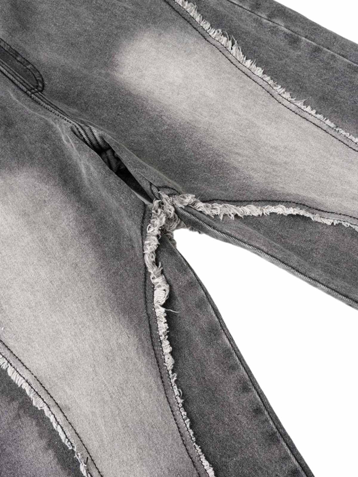 Washed Distressed Raw Edge Drawstring Jeans - Goatlv