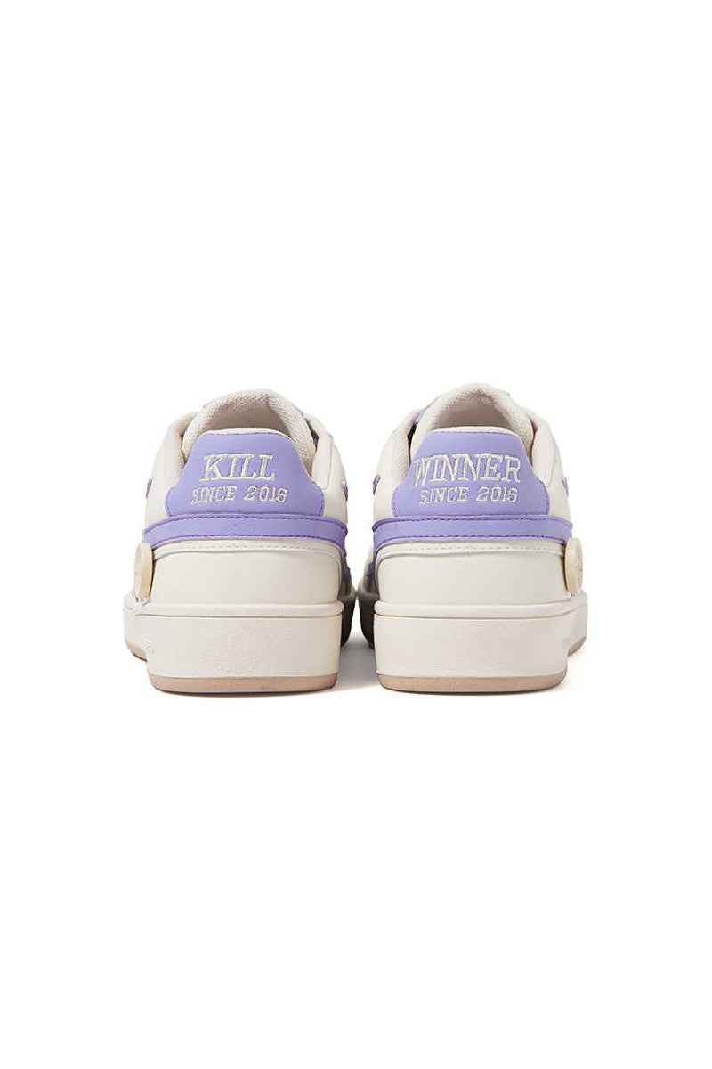 Cream Purple Leather Low-Top Court Sneakers