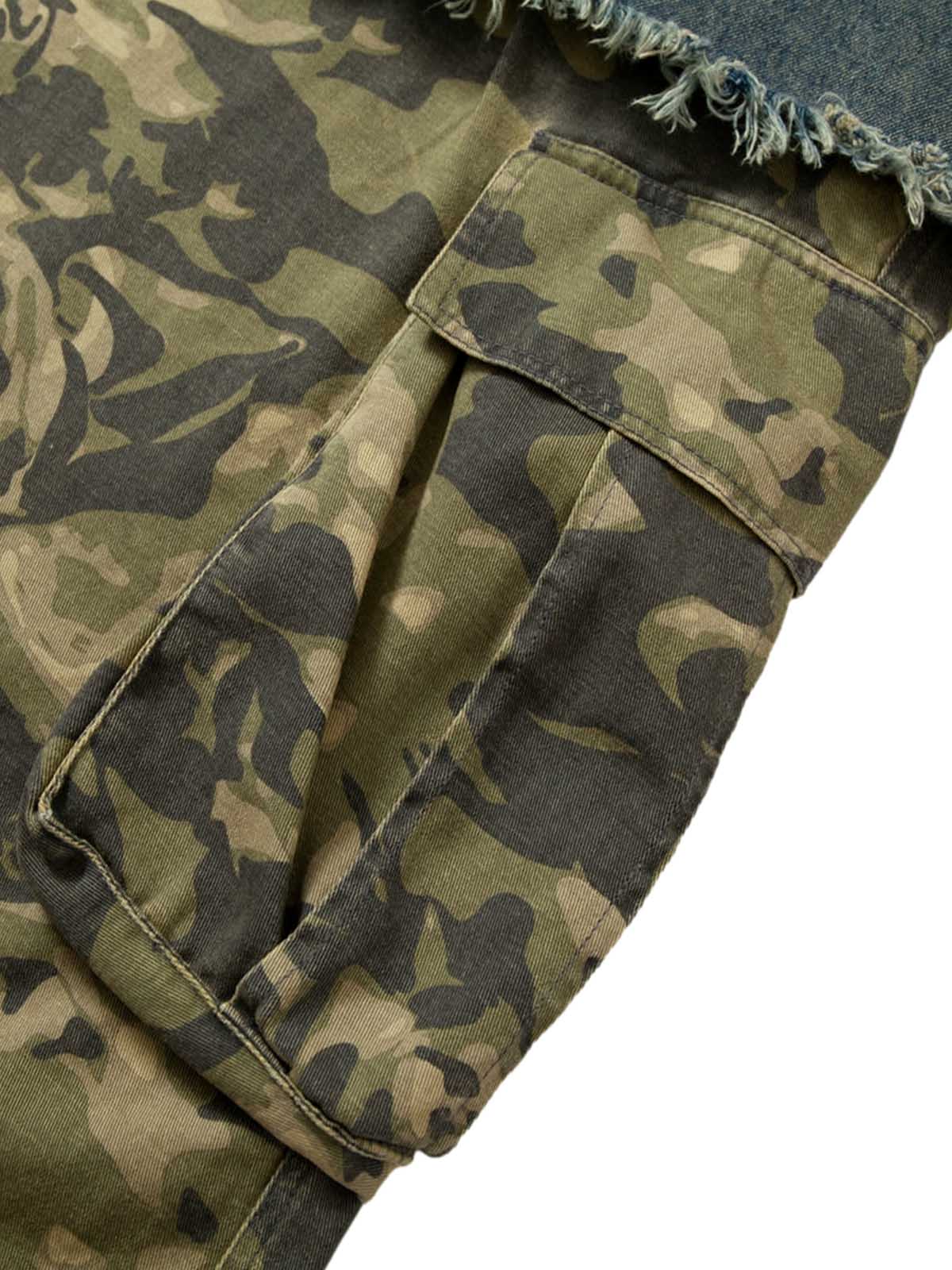 Camouflage Patchwork Workwear Straight Jeans - Goatlv