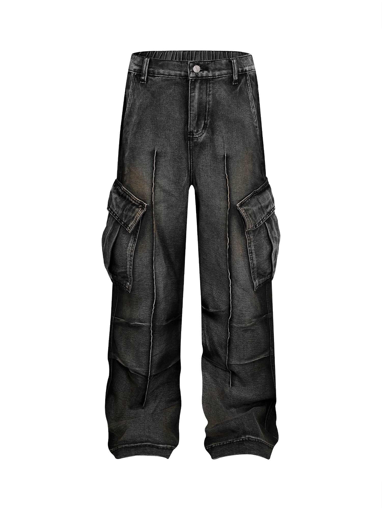 Washed Distressed Pleated Cargo Jeans - Goatlv
