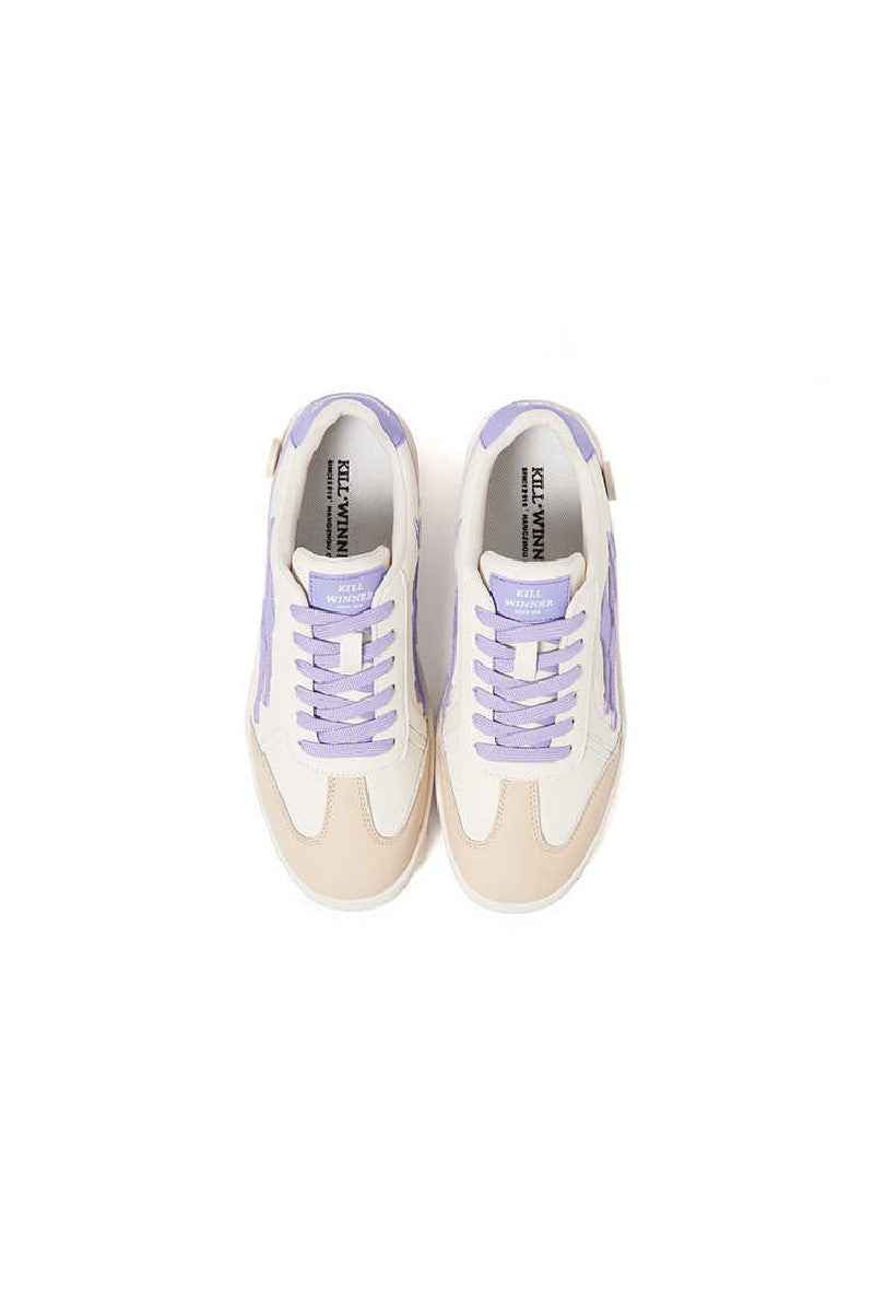 Cream Purple Leather Low-Top Court Sneakers