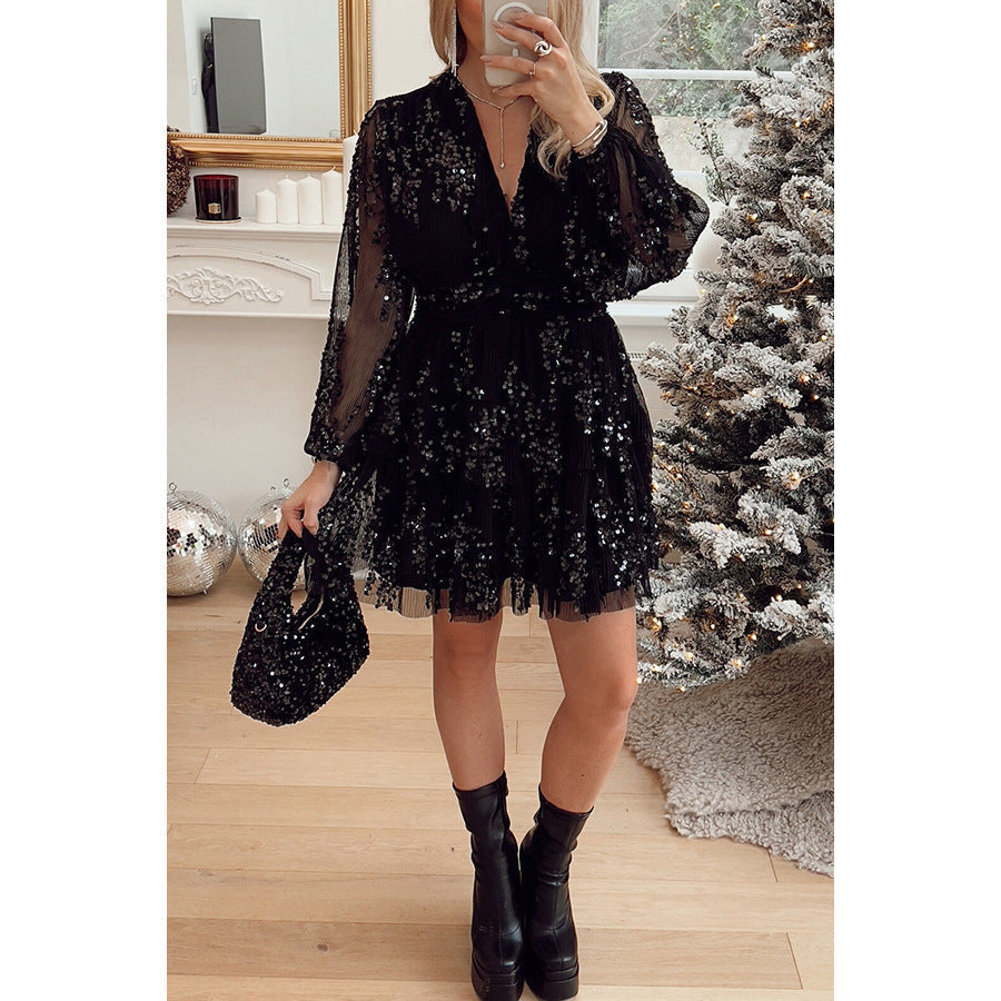 European And American Christmas Party Sequins Layered Dress INS Leisure Nyzzle