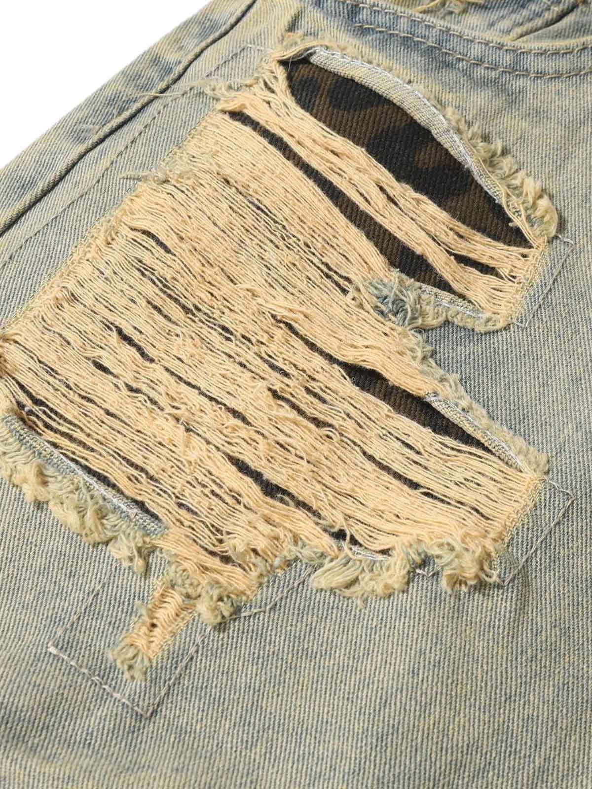 Distressed Raw Edge Patch Jeans - Goatlv