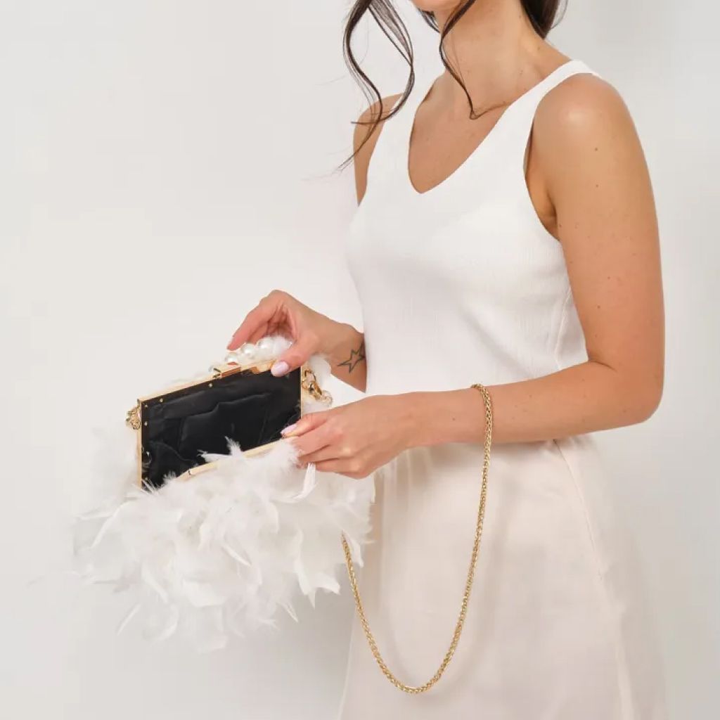 Luxury Feather Clutches: Fashion Pearls Top-handle Purse Trendha