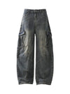 Washed Multi-Pocket Baggy Barrel Cargo Jeans - Goatlv