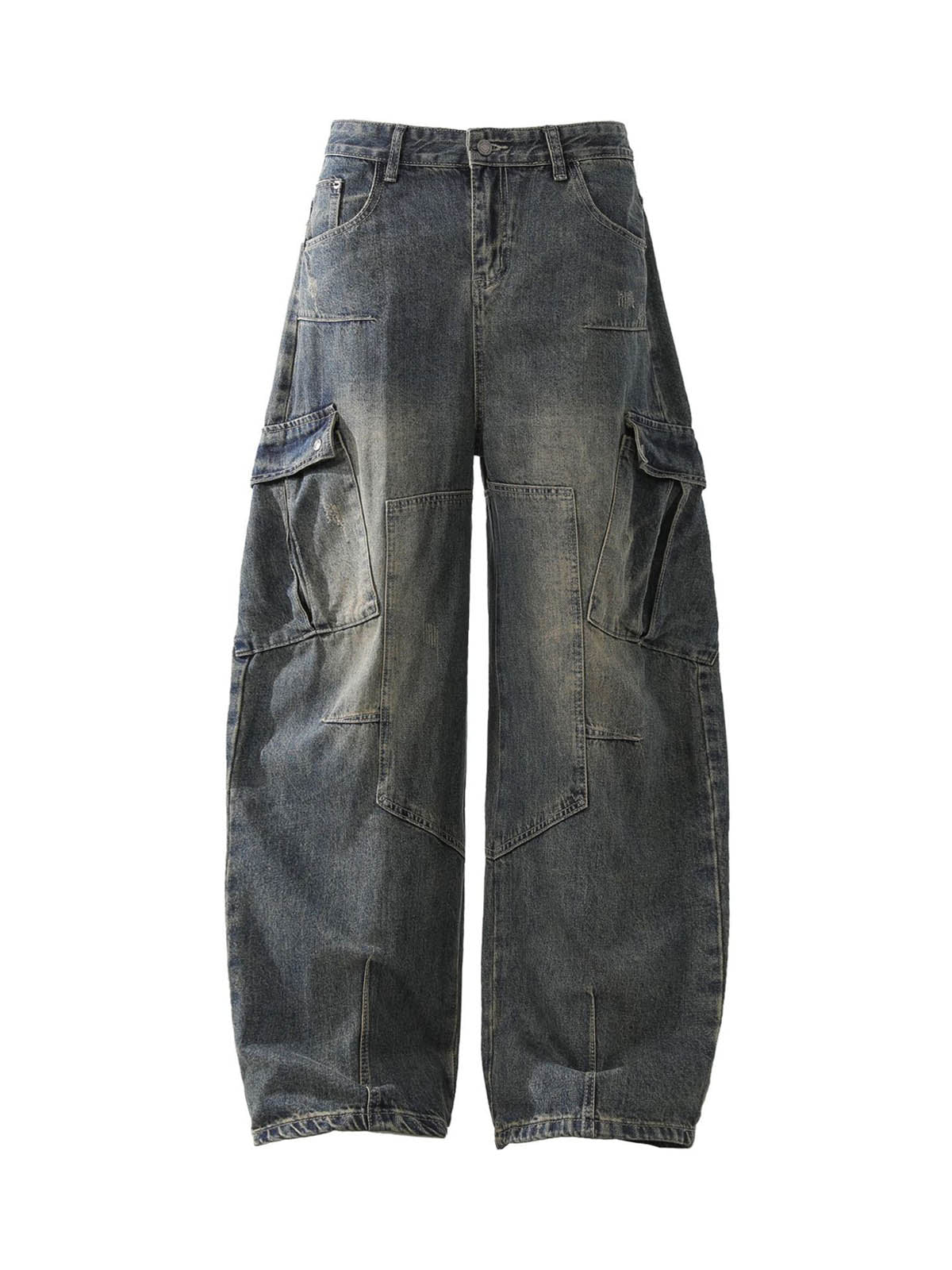 Washed Multi-Pocket Baggy Barrel Cargo Jeans - Goatlv