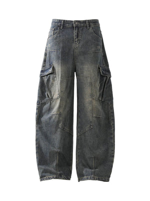 Washed Multi-Pocket Baggy Barrel Cargo Jeans - Goatlv